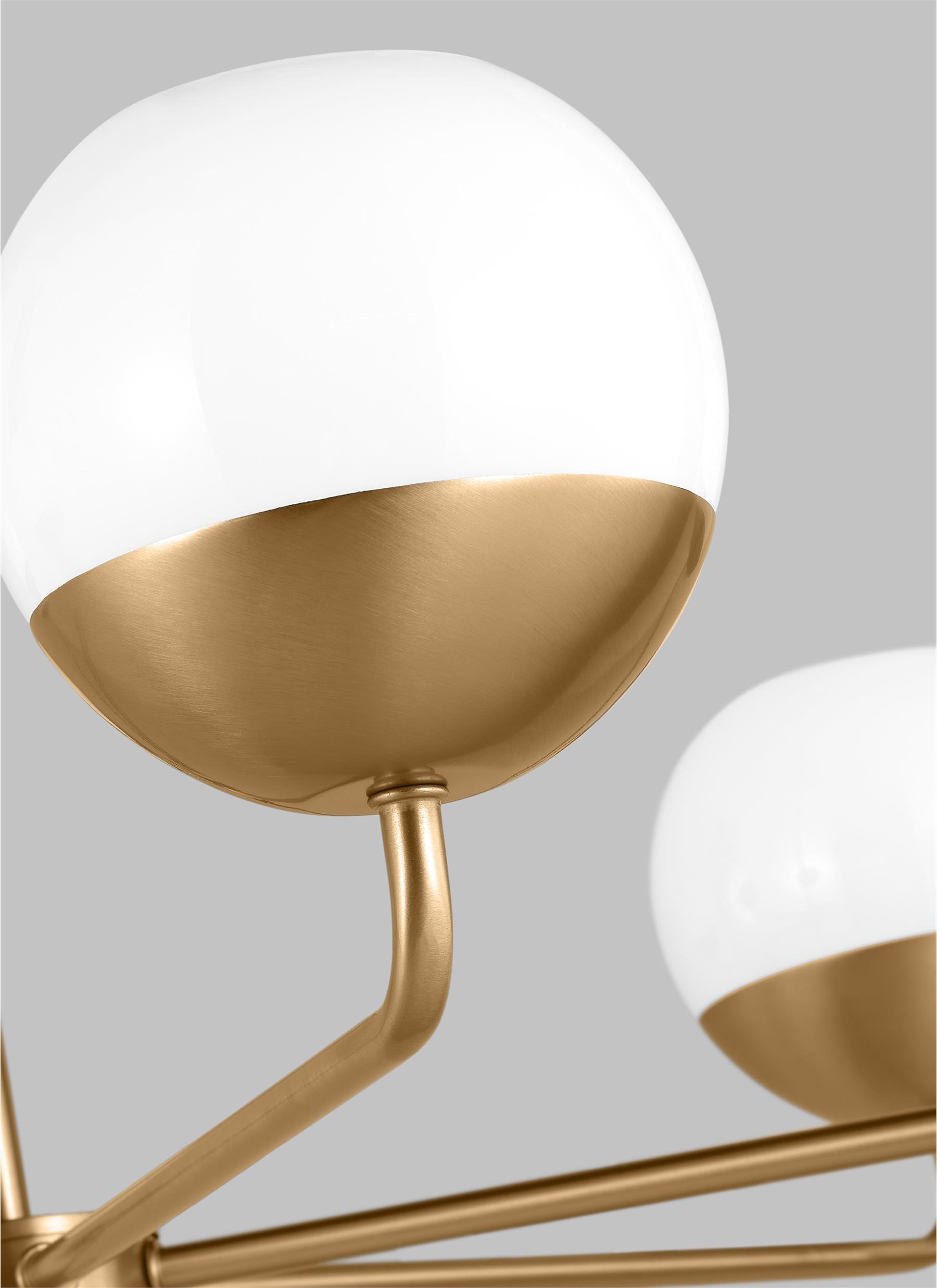 Alvin Satin Brass and Milk Glass 6-Light Chandelier