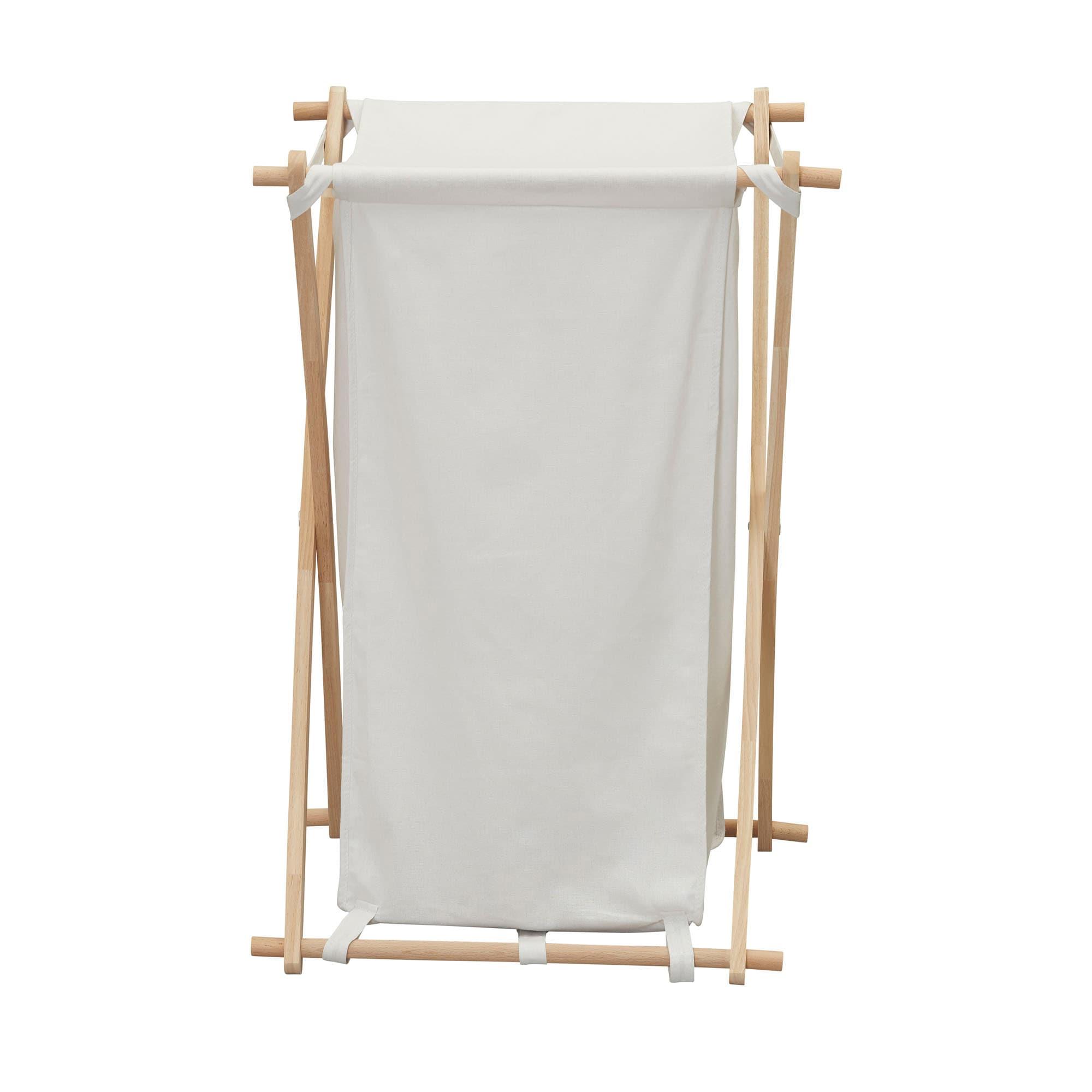 Household Essentials X-Frame Wood Laundry Hamper, Folding Wood Frame with Washable Poly-Cotton Bag