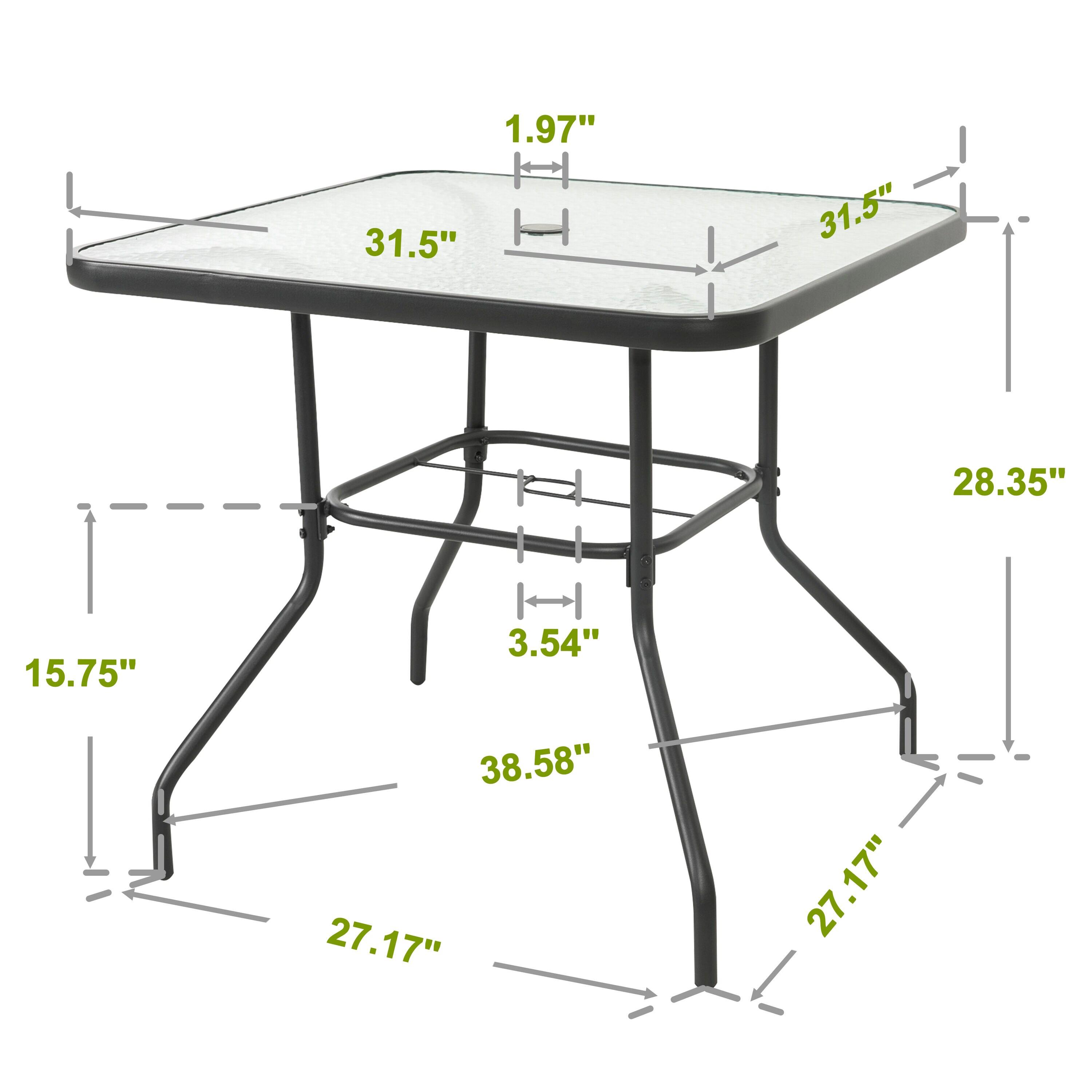 Square Outdoor Table, Patio Table with Umbrella Hole, Patio Dining Table with Tempered Glass, Outdoor Dining Tables, Square Patio Table for Balcony, Backyard, Poolside, Sunroom, Patio Tables, Black