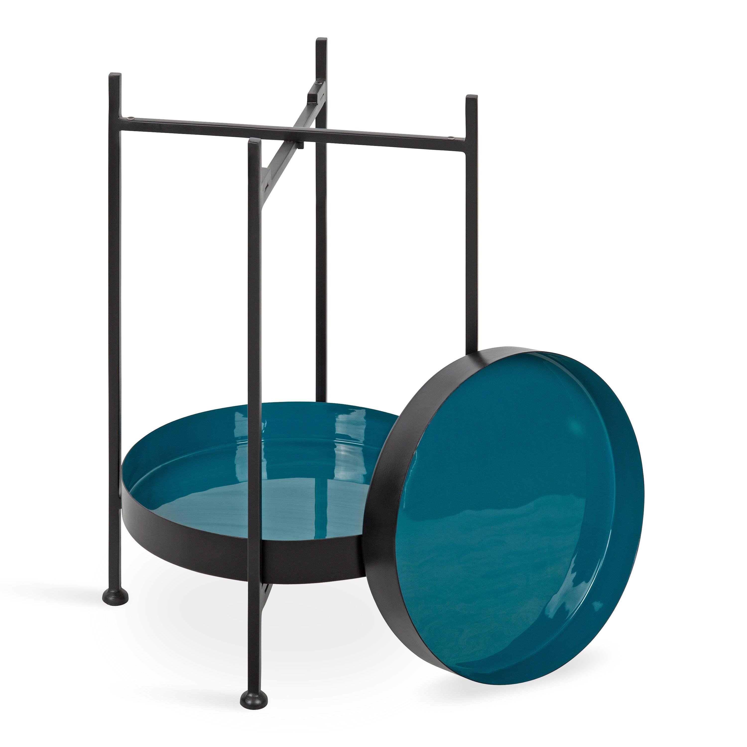 Kate and Laurel Nira Round Metal Side Table, 15x15x24, Teal and Black