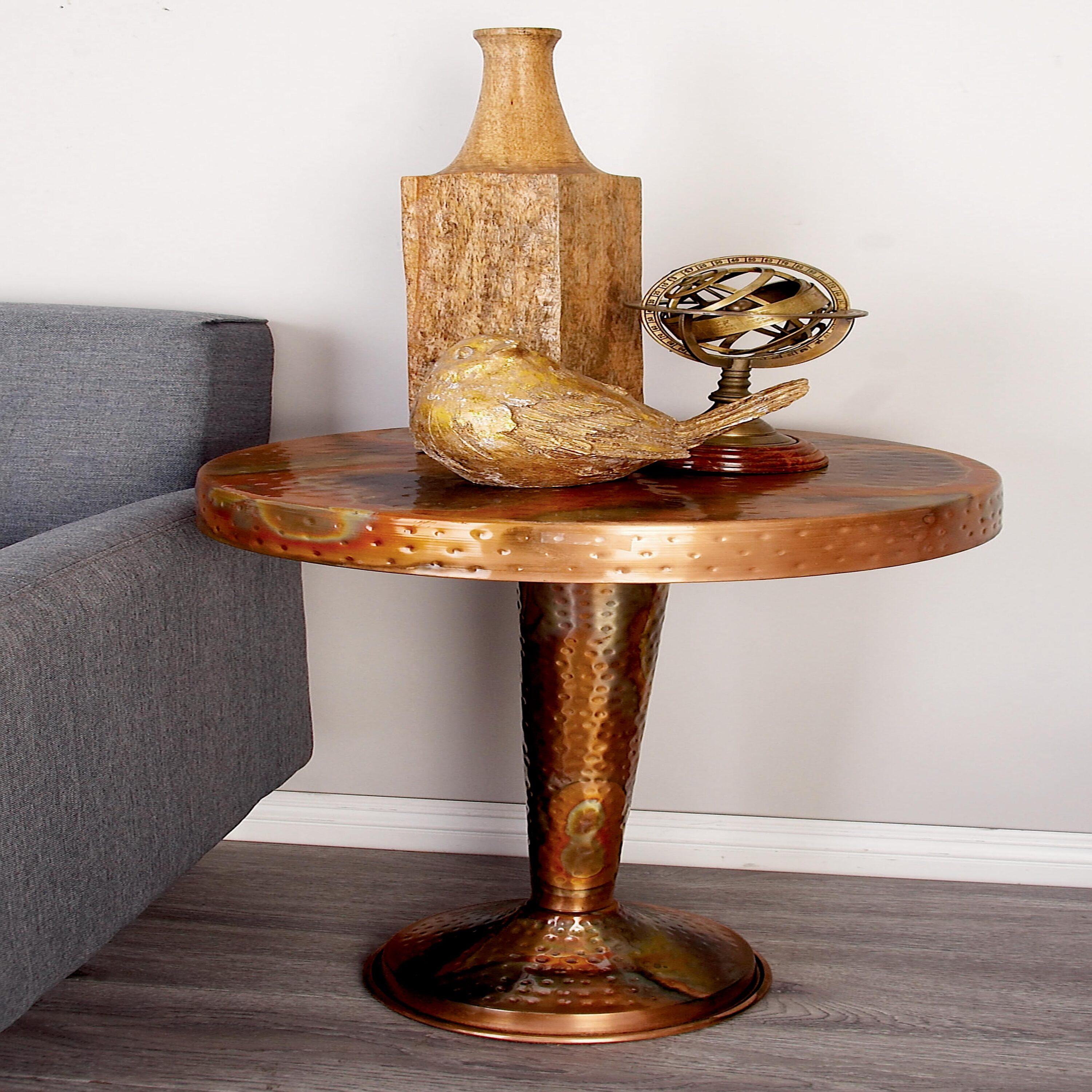 Metal Round Accent Table Tapered Pole Frame Copper - Olivia & May