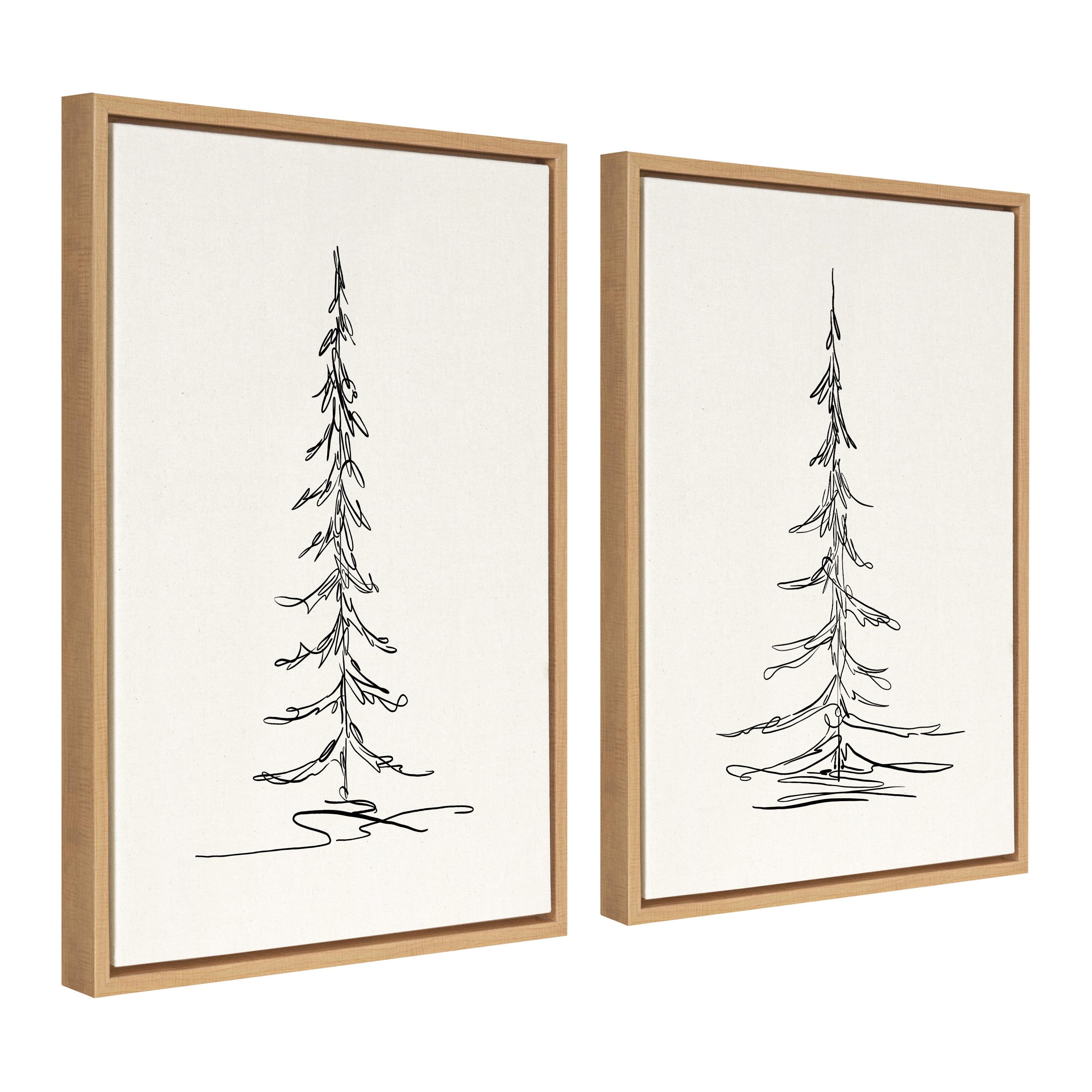 18" x 24" 2pc Sylvie Minimalist Evergreen Trees Sketch Framed Canvas Set by the Creative Bunch Studio - Kate & Laurel All Things Decor