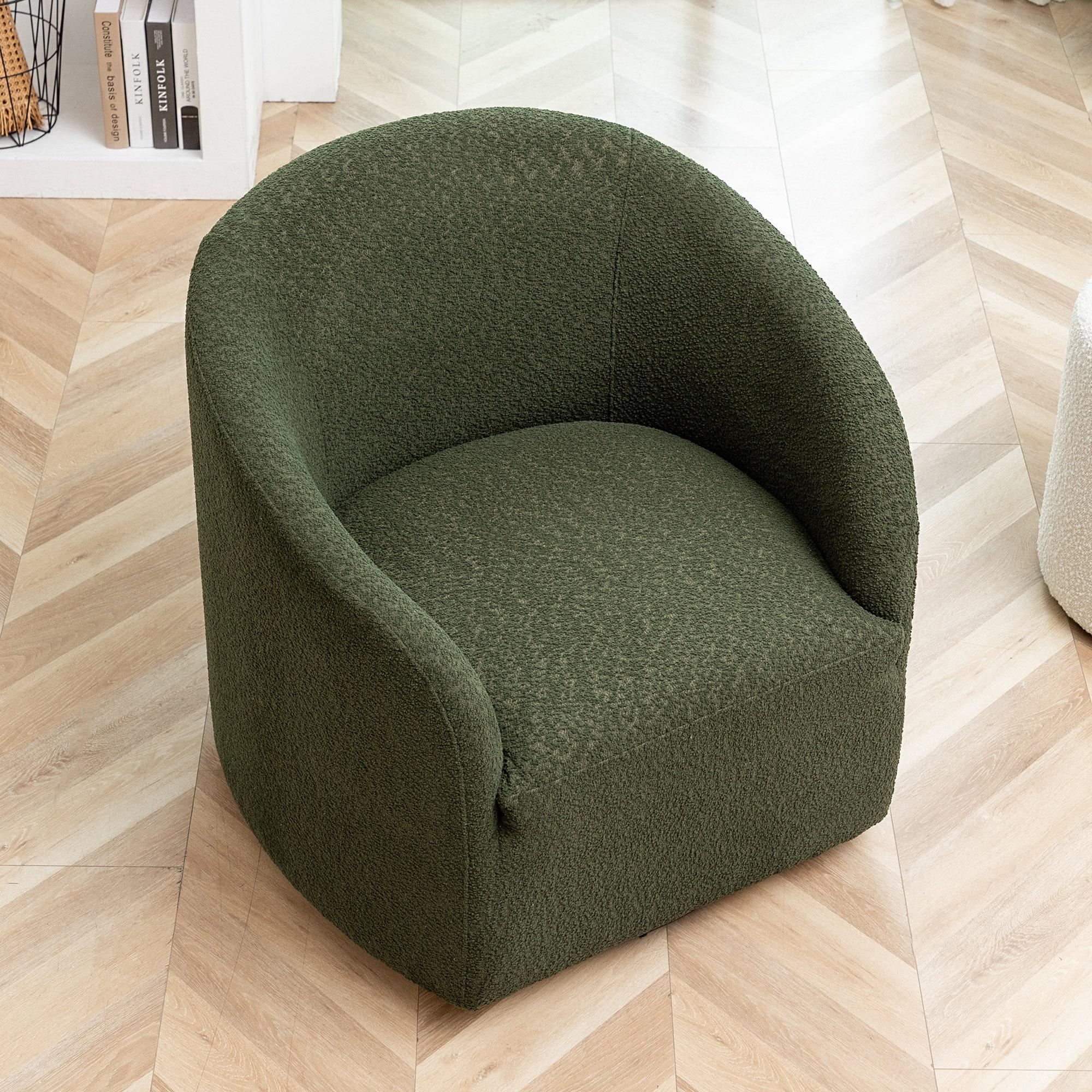 32" Wide Boucle Upholstered Swivel Barrel Chair Green - Kinwell: Mid-Century Modern, No Assembly Required