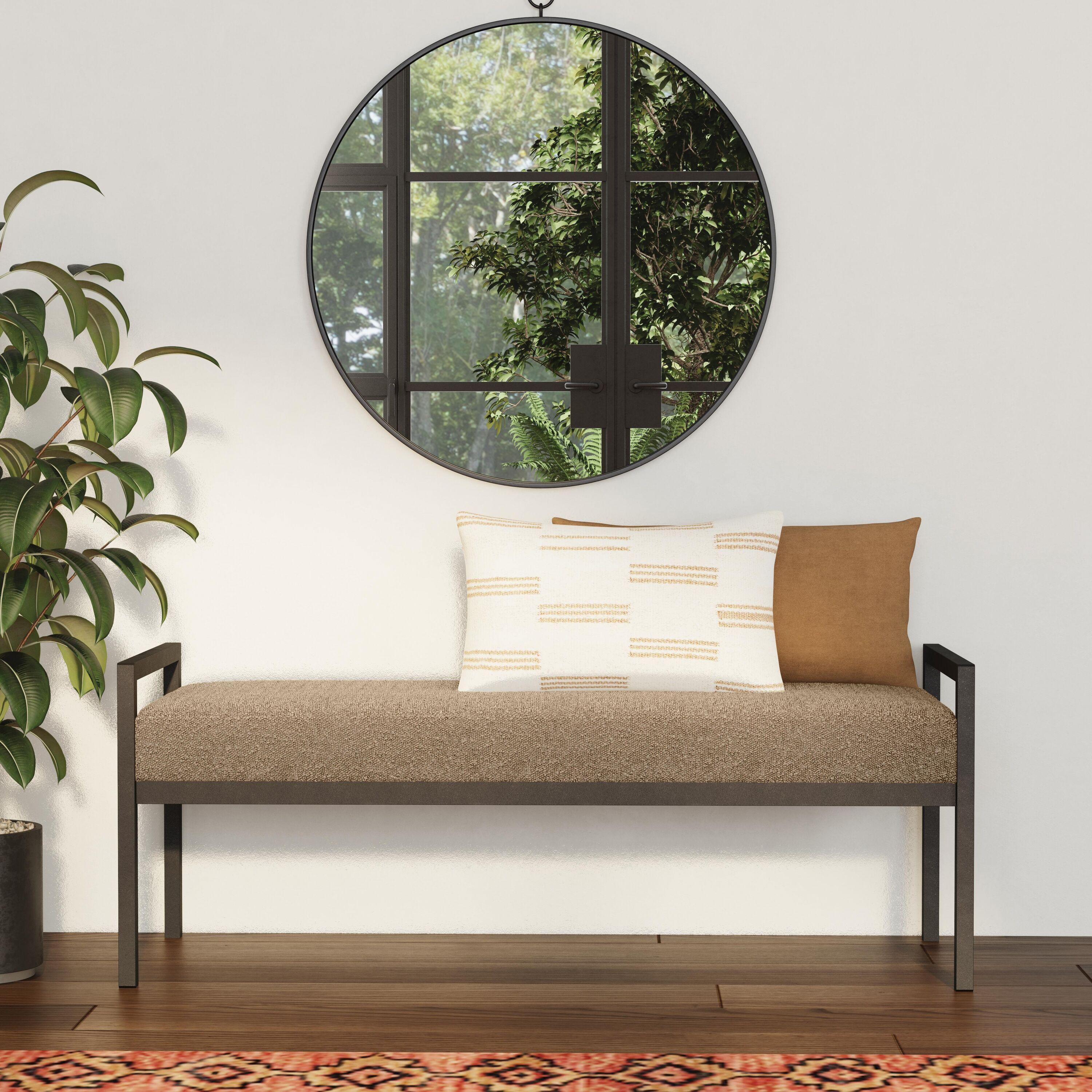 Modern Metal Faux Shearling Bench Brown - HomePop
