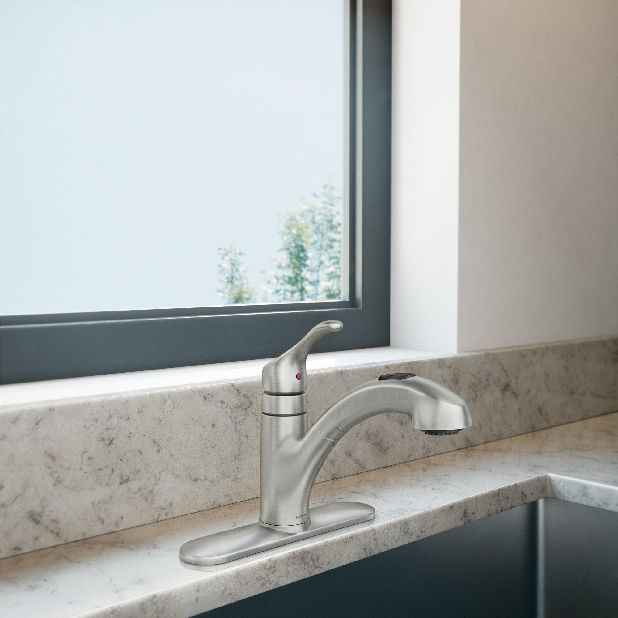 MOEN Renzo Spot Resist Stainless 9 in. H Pull Out Sprayer Kitchen Faucet with 360° Spout Swivel and PowerClean
