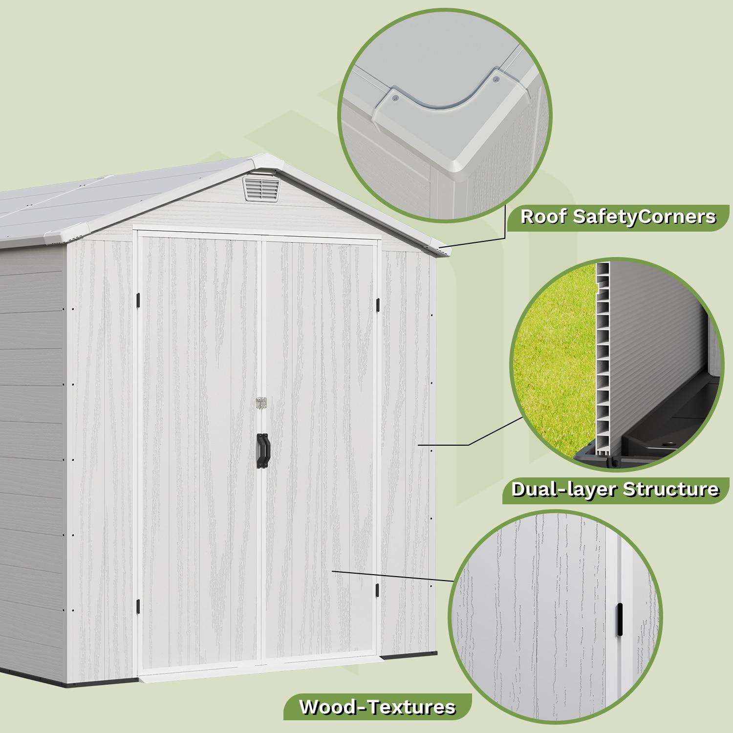 Patiowell 6 Ft. W X 8 Ft. D Resin Outdoor Storage Shed, Weather-resistant Outdoor Storage With Reinforced Design