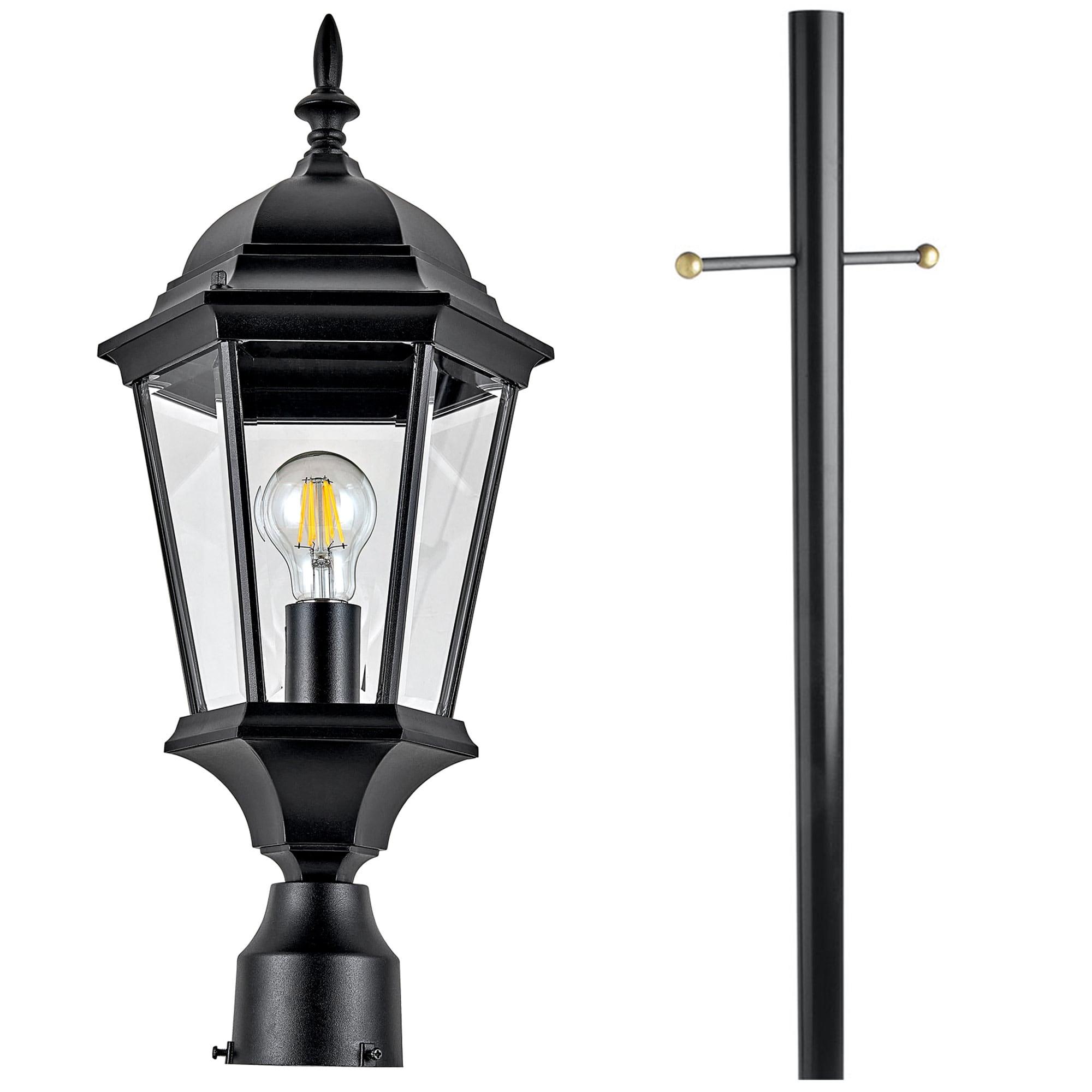 Oak Creek Outdoor Light and Lamp Post Bundle – Plastic Cross Arm and Outlet – Traditional Clear Glass –  for Driveways, Yards, Patios and Porches, Textured Black – Design House, 589853