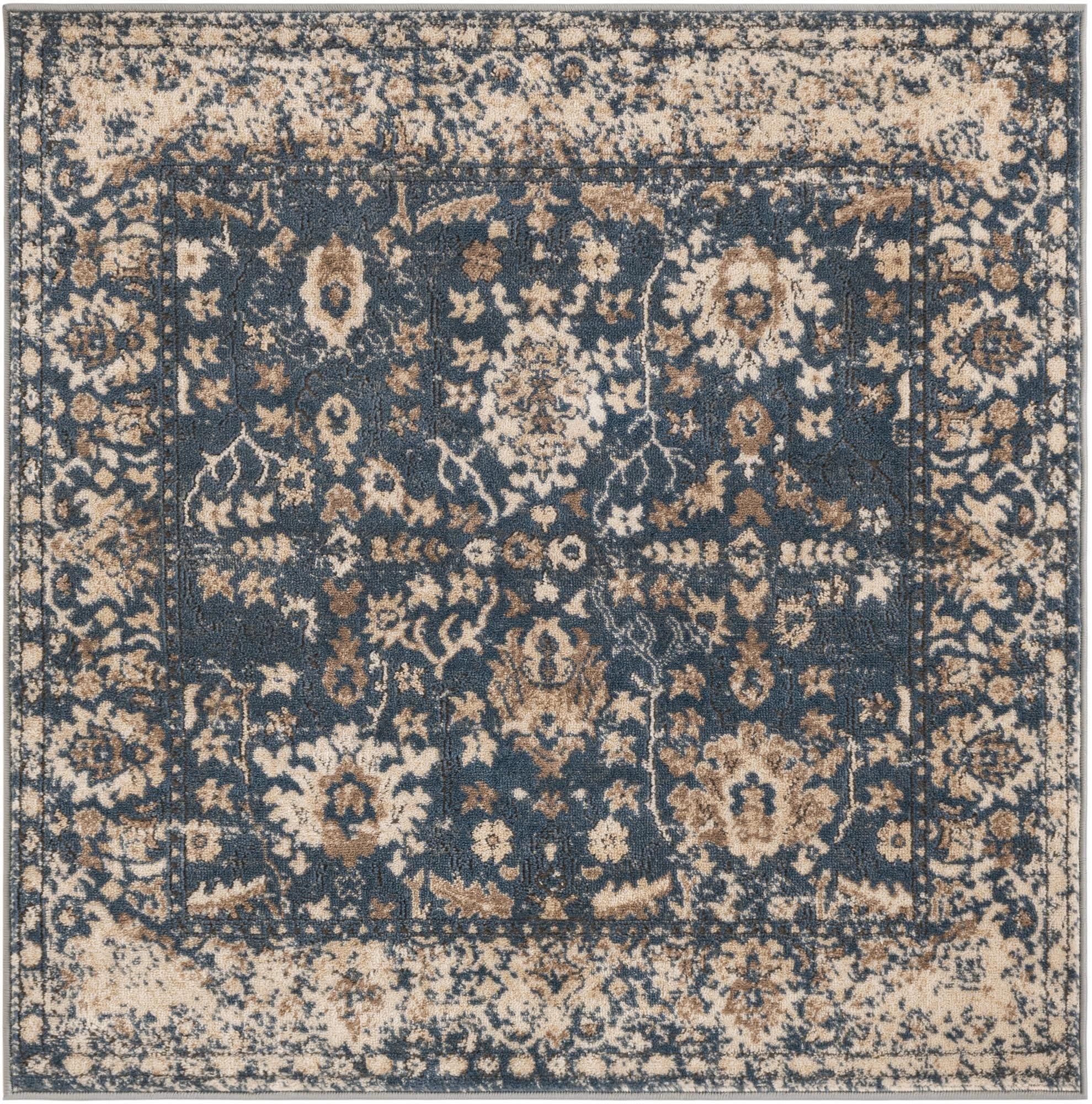 Unique Loom Portland Collection Area Rug - Central (4' 1" Square Blue/Beige)