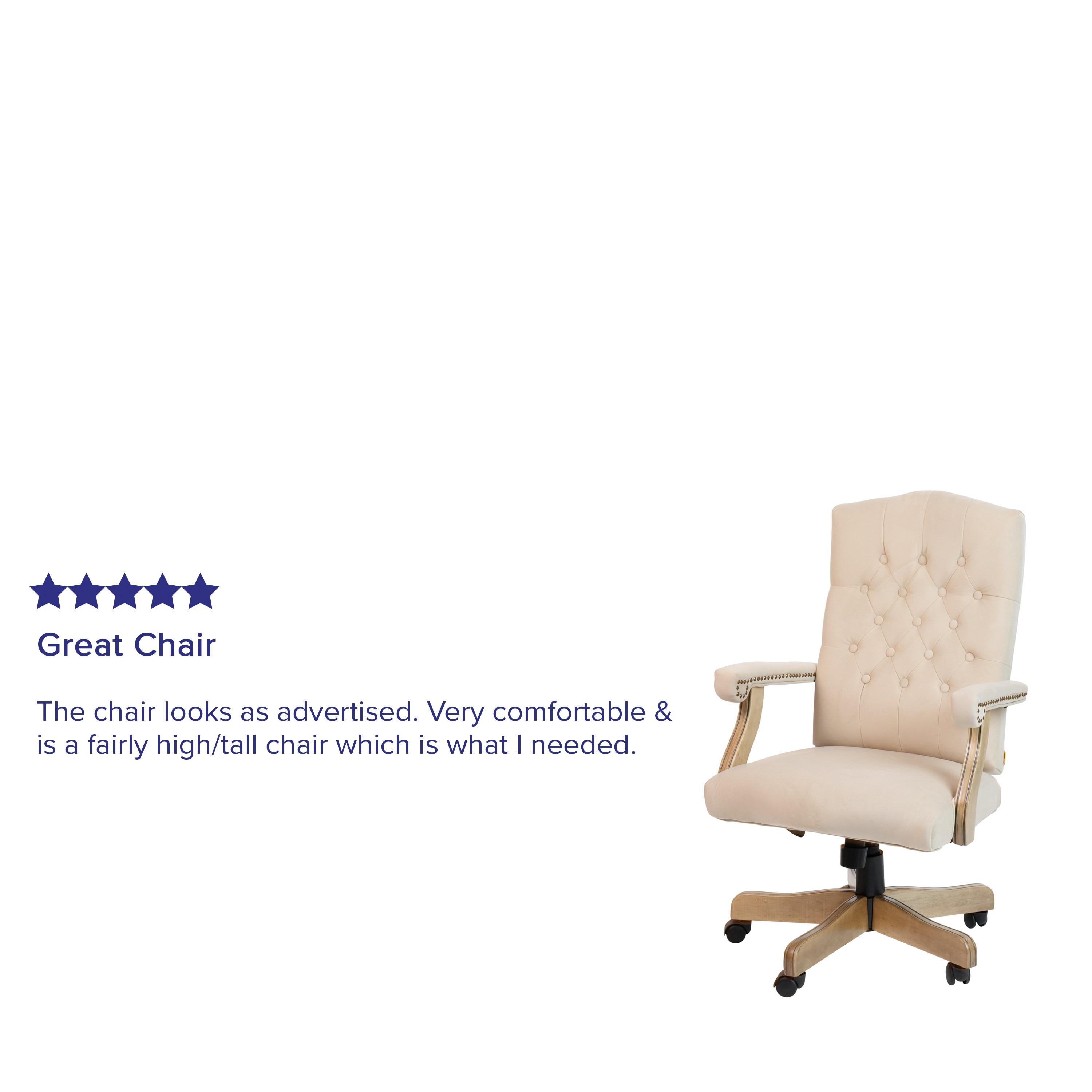 Flash Furniture Ivory Microfiber Classic Executive Swivel Office Chair with Driftwood Arms and Base