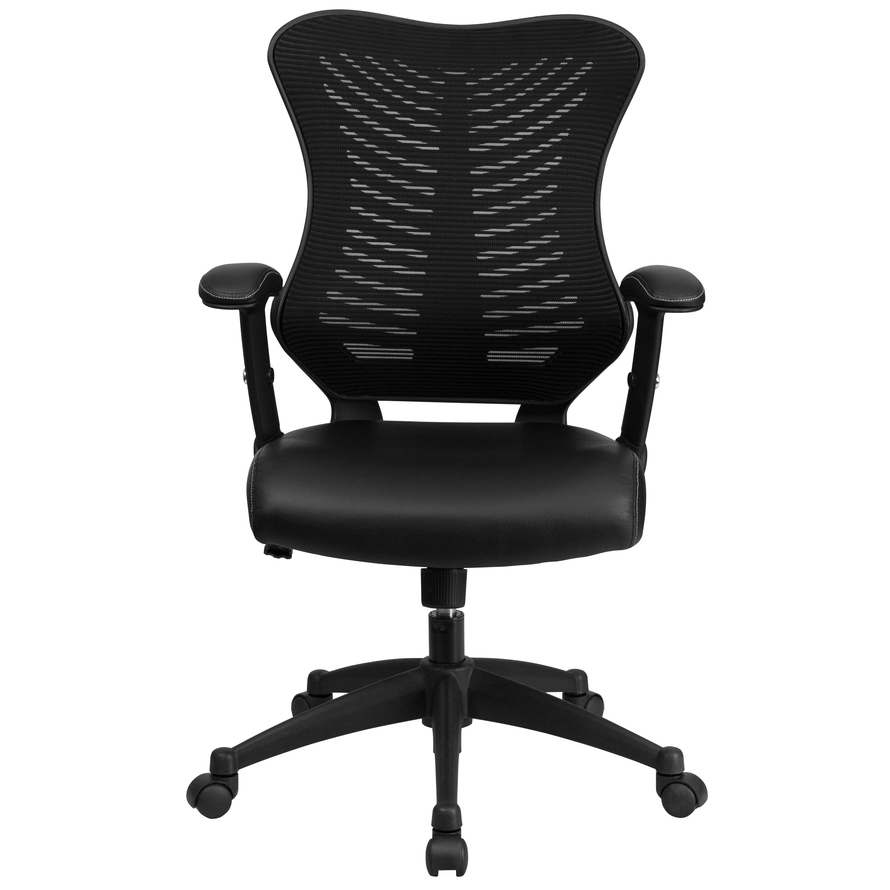 Flash Furniture High Back Designer Black Mesh Executive Swivel Ergonomic Office Chair with LeatherSoft Seat and Adjustable Arms