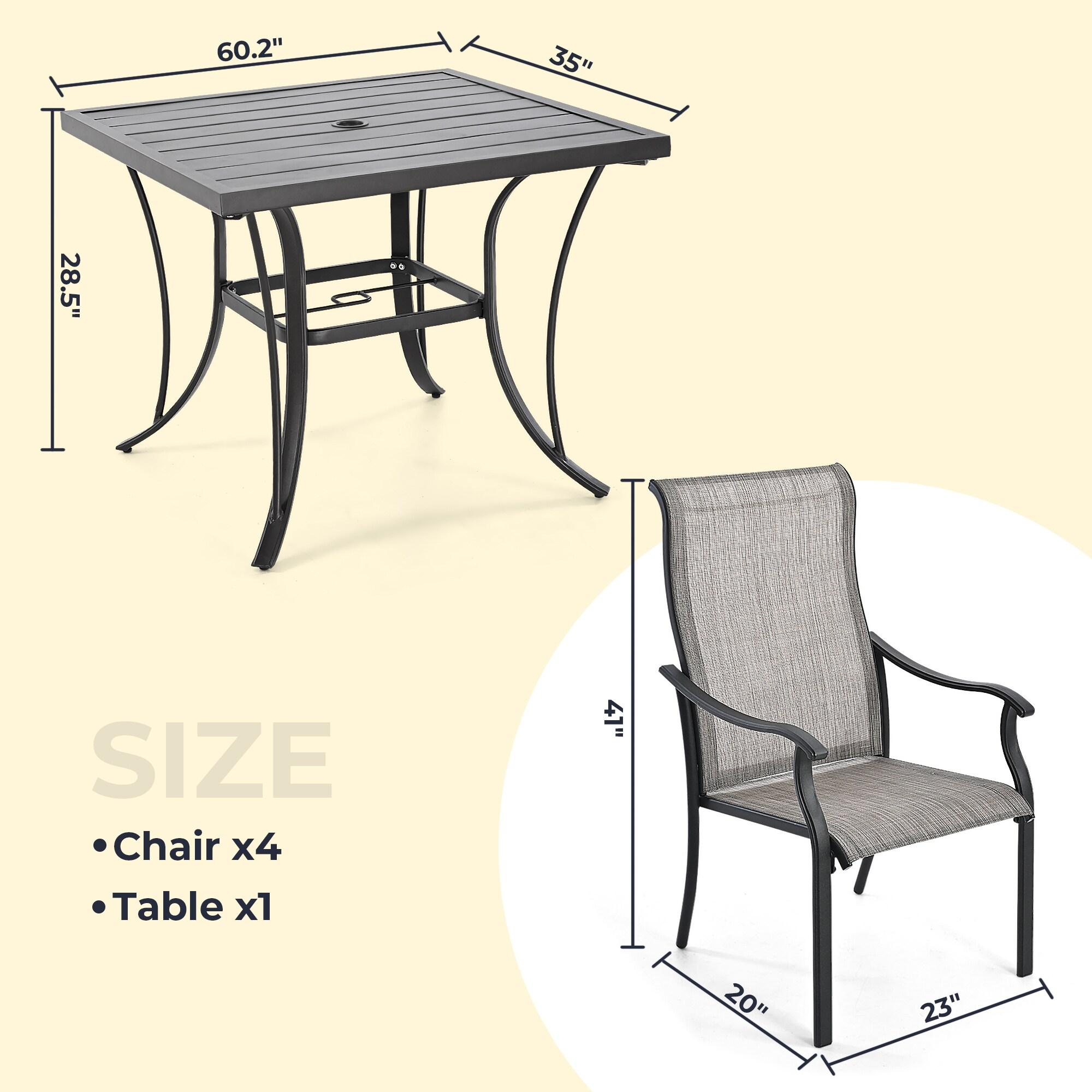 5 -Piece Gray Patio Dining Set Iron Square Table with 4 Gray Stationary Chairs