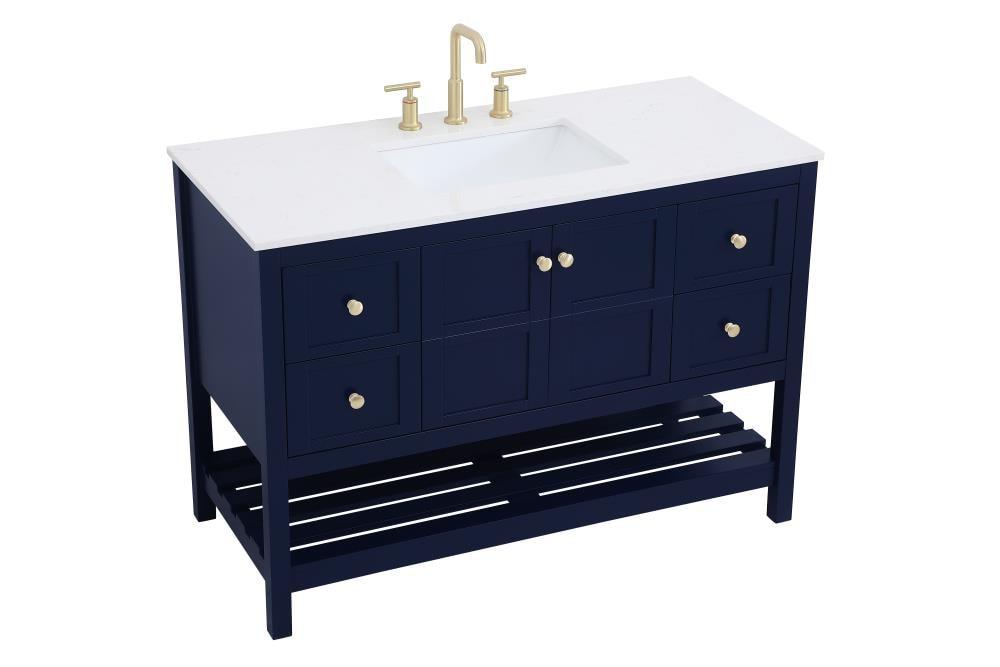 Elegant Decor Theo 48" Steel and Solid Wood Single Bathroom Vanity in Blue
