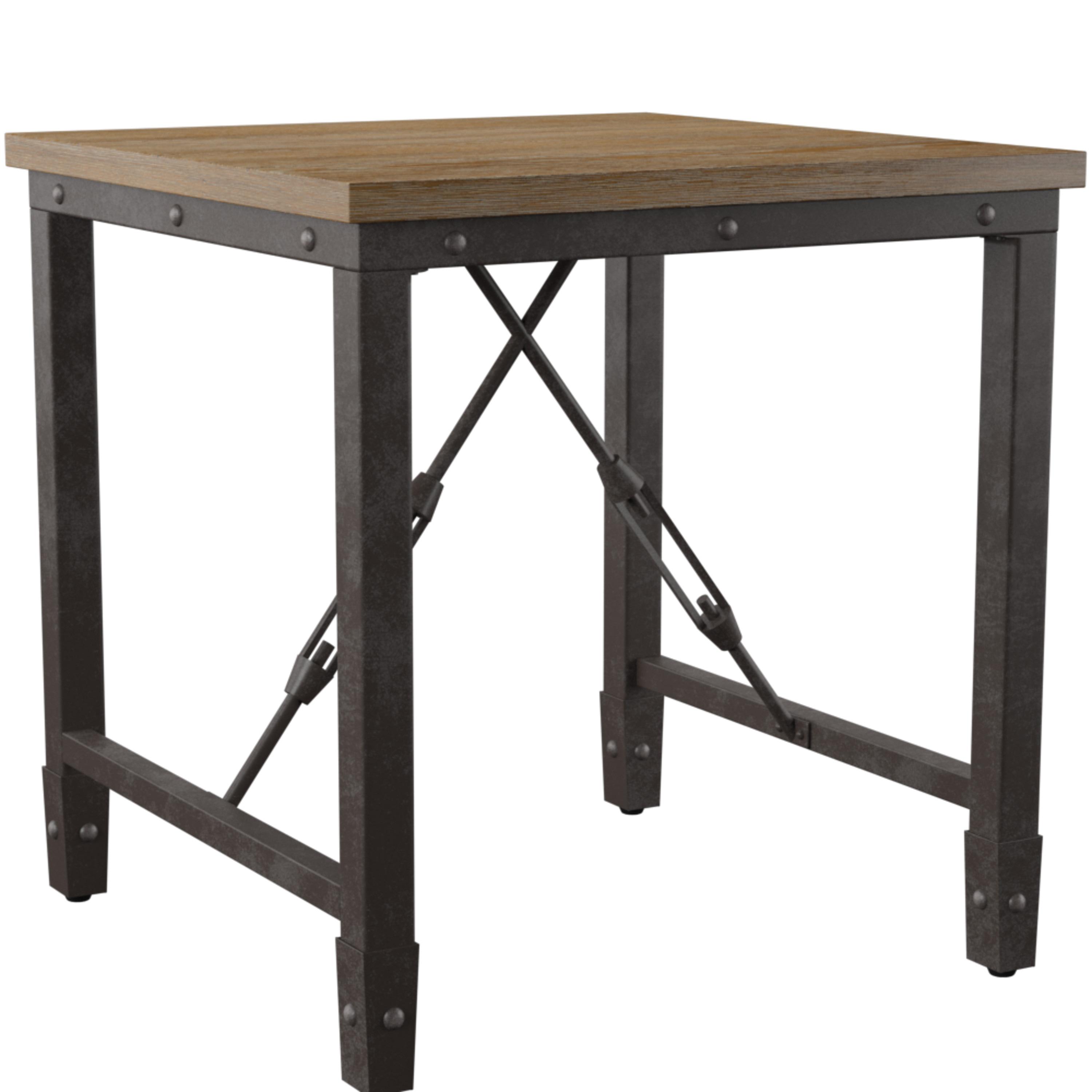 Jersey End Table Antique Oak - Steve Silver Co.: Industrial Style, 24-Inch Height, Pine Veneer, Iron Stretchers