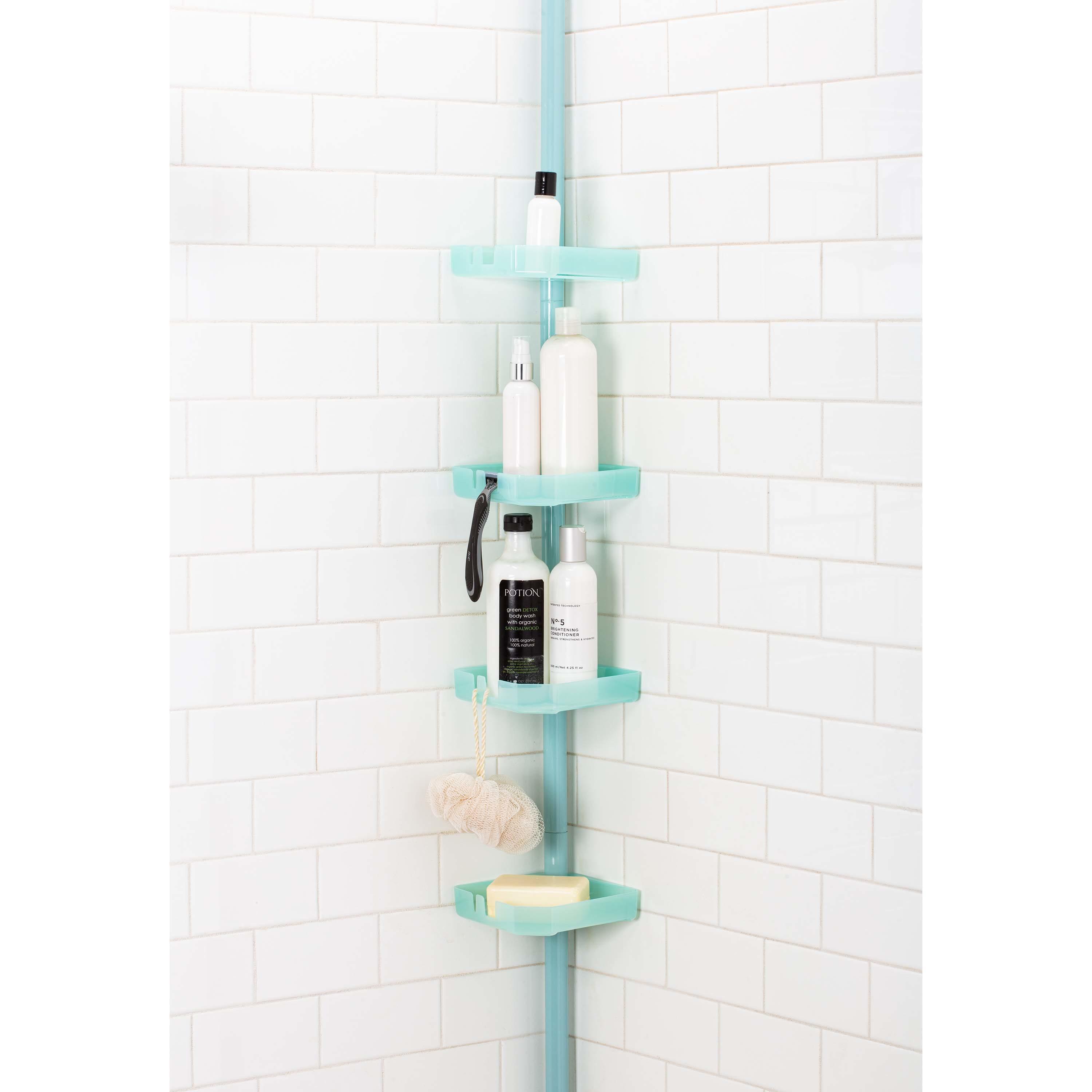 Bath Bliss Organizador de Ducha de Plástico con Esquina de Tensión de 4 Niveles en Seaglass