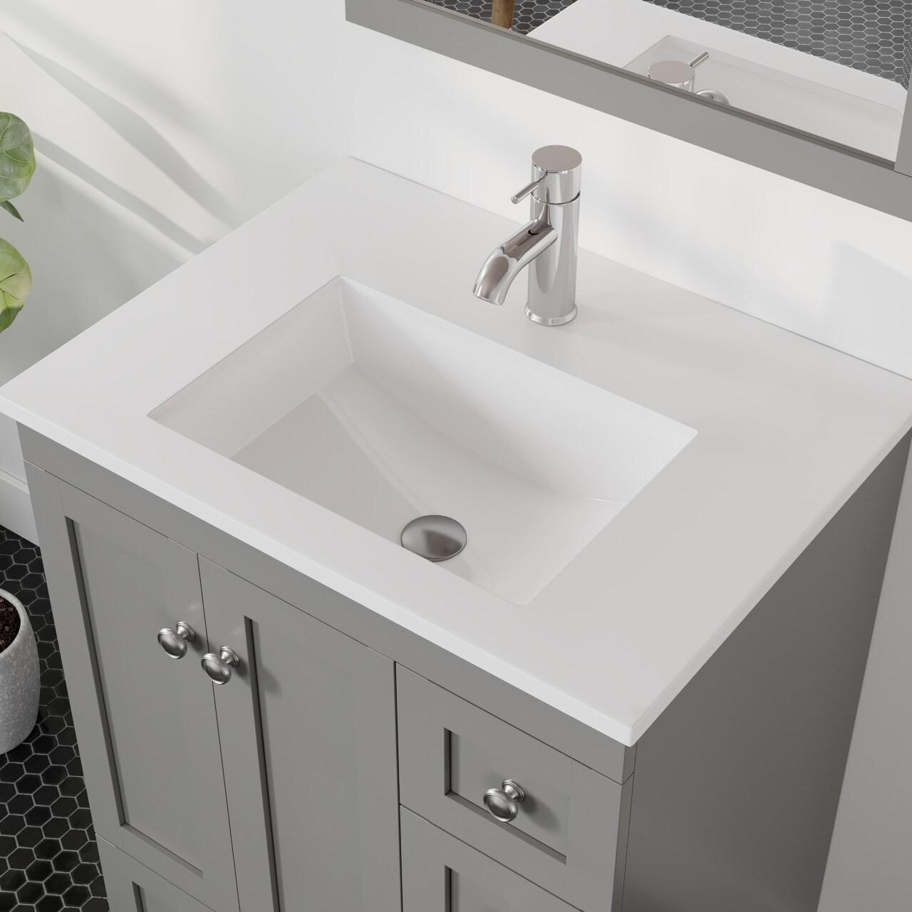 Eviva Acclaim 24" Gray Transitional Bathroom Vanity w/ White Quartz Top