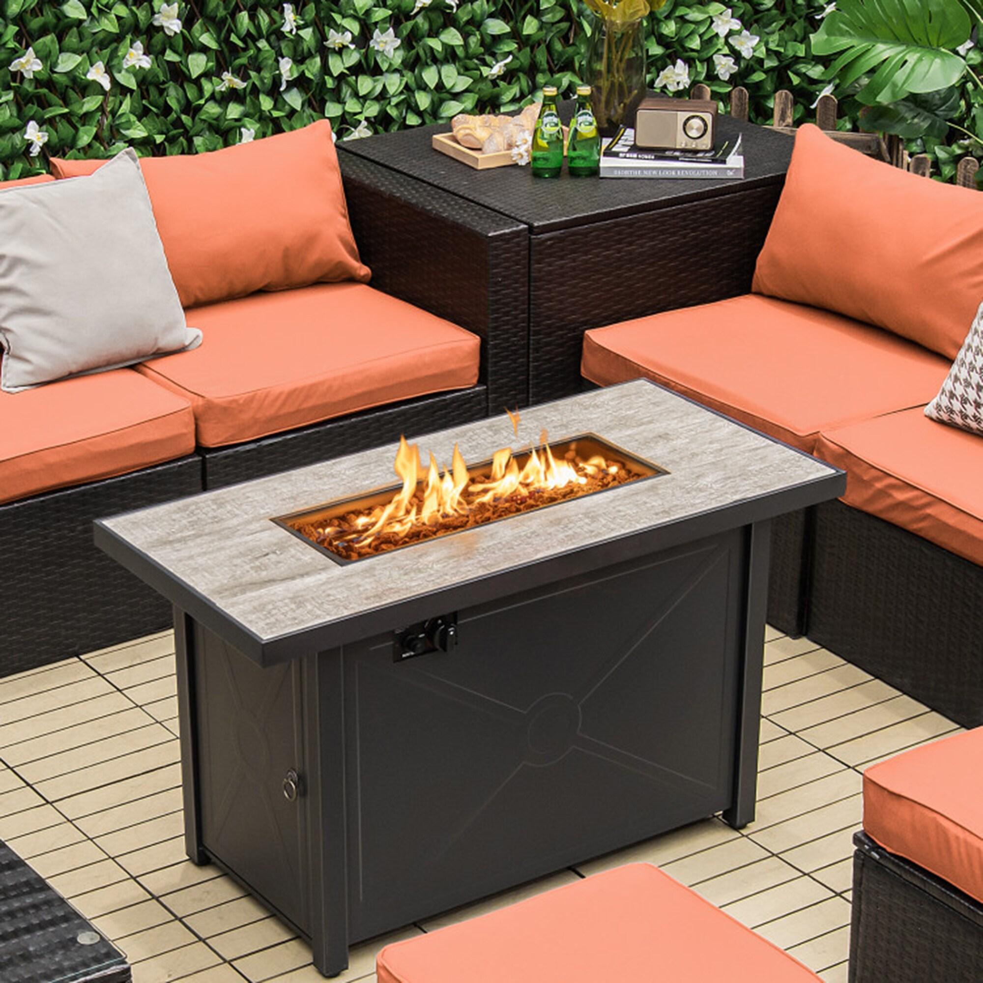 Resenkos Fire Pit Table, Fire Bowl Table,Outdoor Firepit Table,42 Inch 60000 BTU Propane Fire Pit Table with Ceramic Tabletop