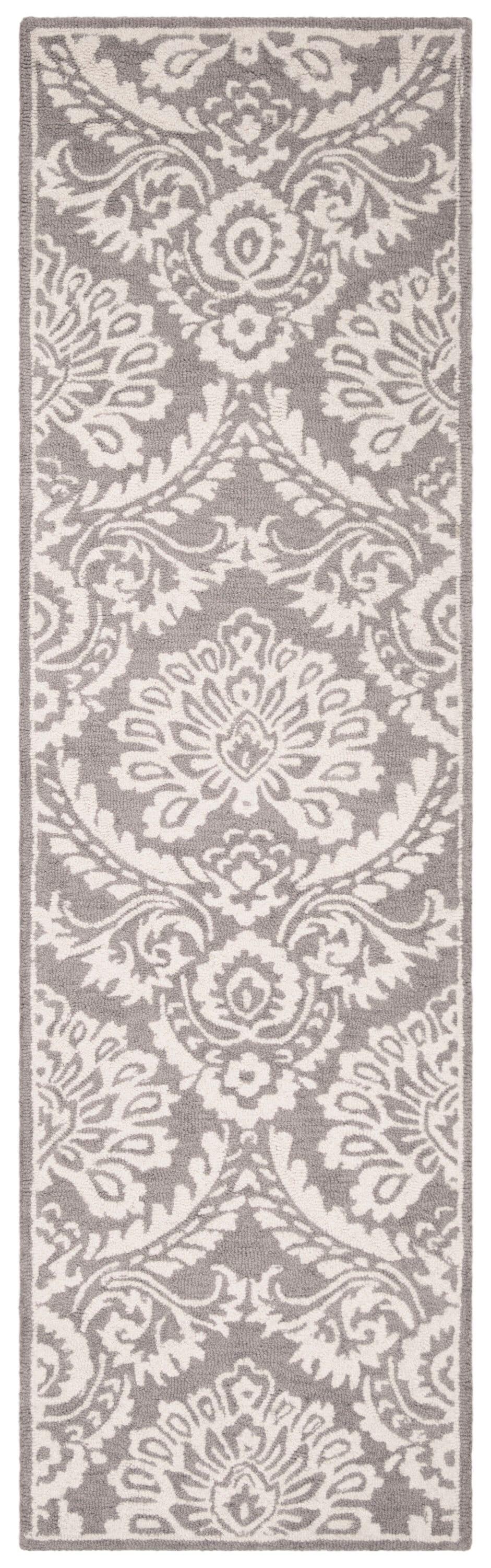 Safavieh Blossom Littie 2 x 8 (ft) Tufted Wool Gray/Ivory Rectangular Indoor Damask Runner rug