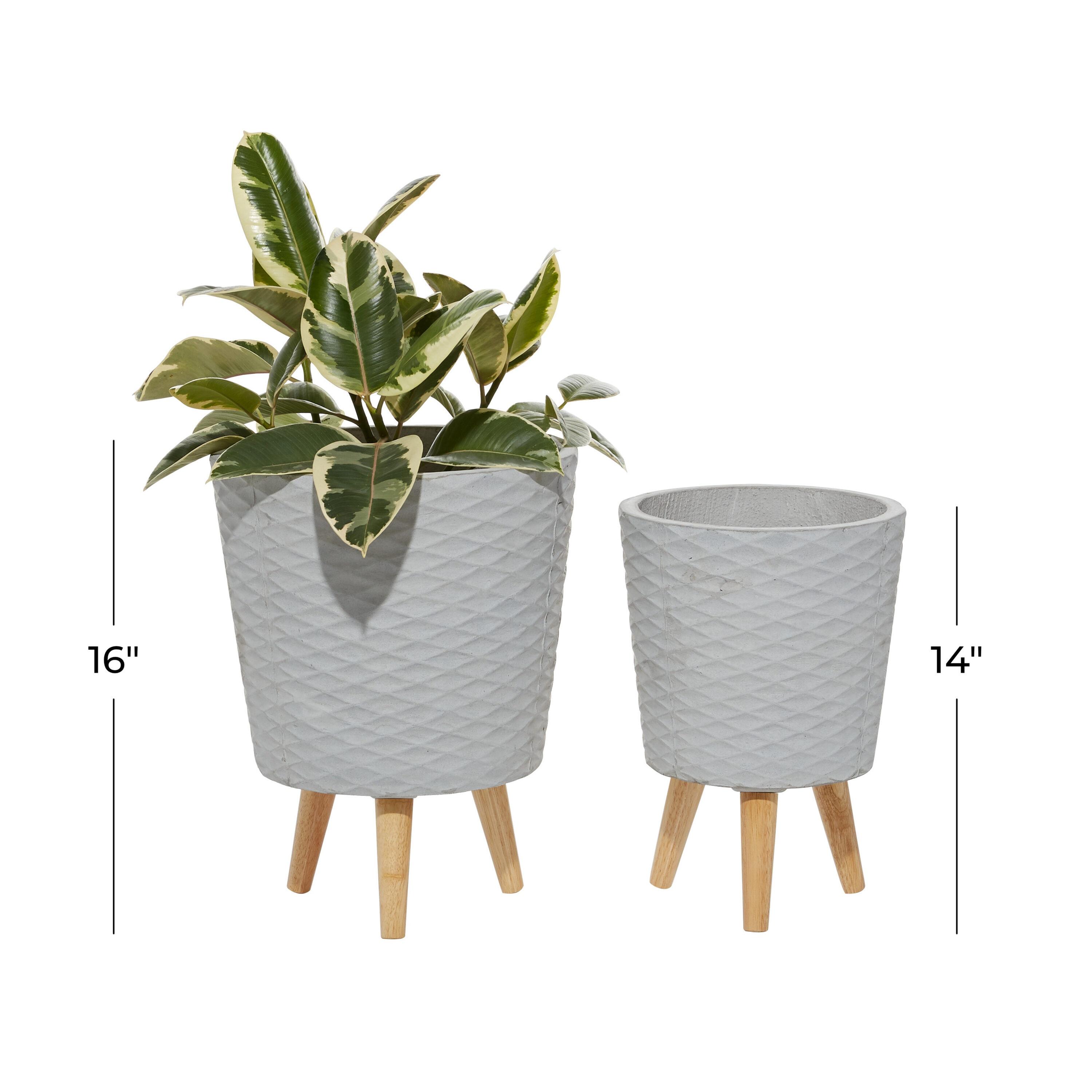 Set of 2 Textured Fiberclay Planters Gray - Olivia & May: Contemporary Indoor/Outdoor Decor, No Drainage Holes