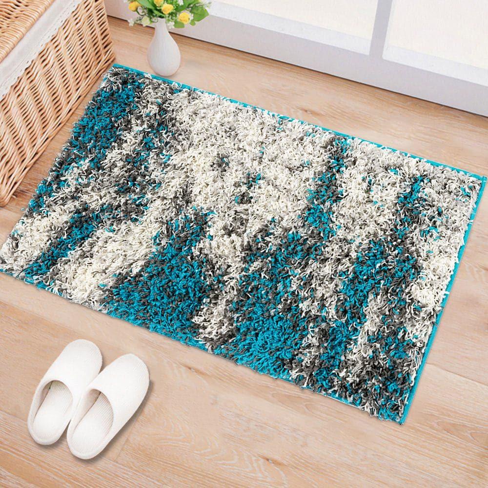 World Rug Gallery Modern Abstract Design Plush Shag Area Rug - Turquoise 2' x 3'