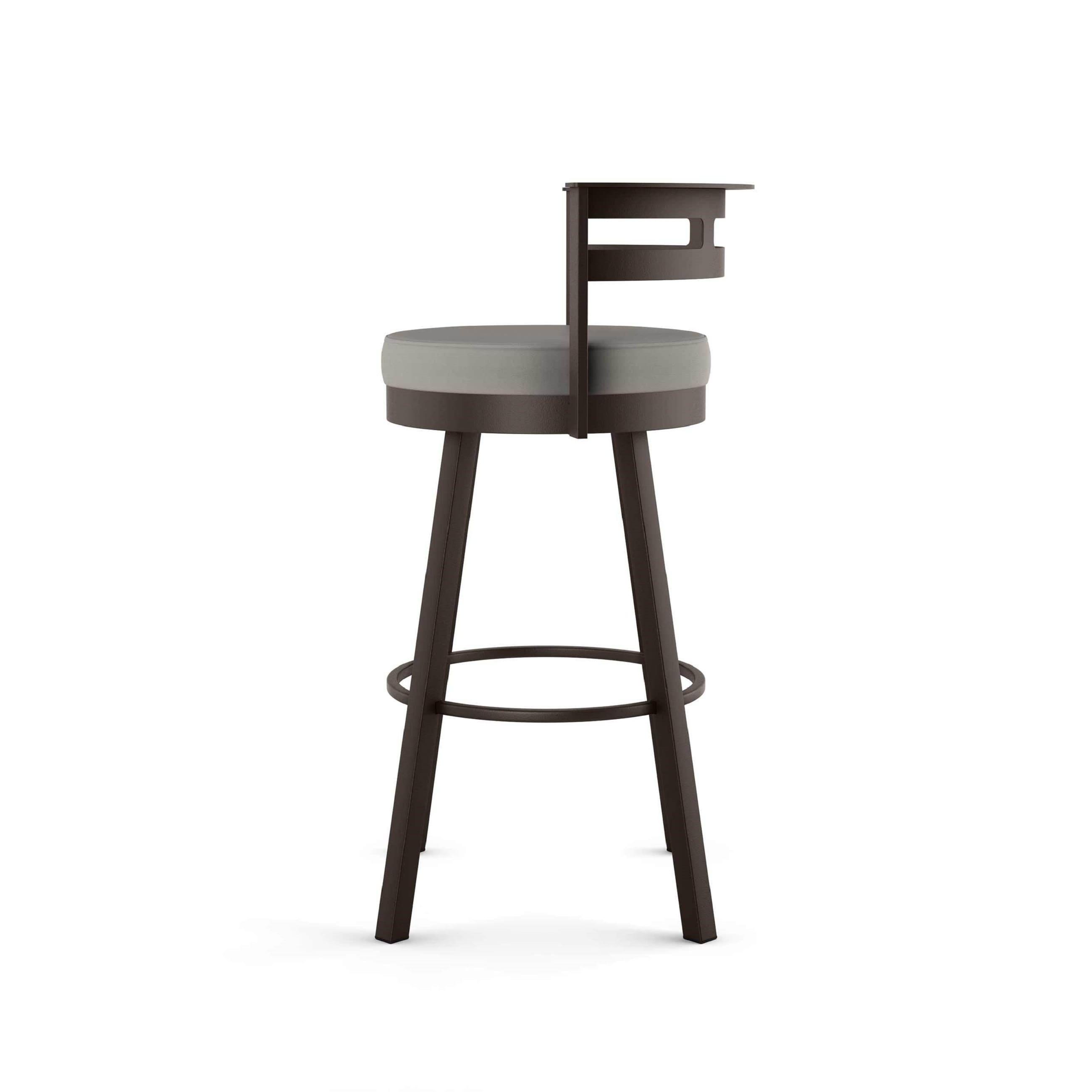 Amisco Render 26" Counter Height Barstool, Swivel Stool with Backrest and Metal Base for Kitchen Island or Bar - Taupe Grey Faux Leather/Dark Brown Metal/Counter Height