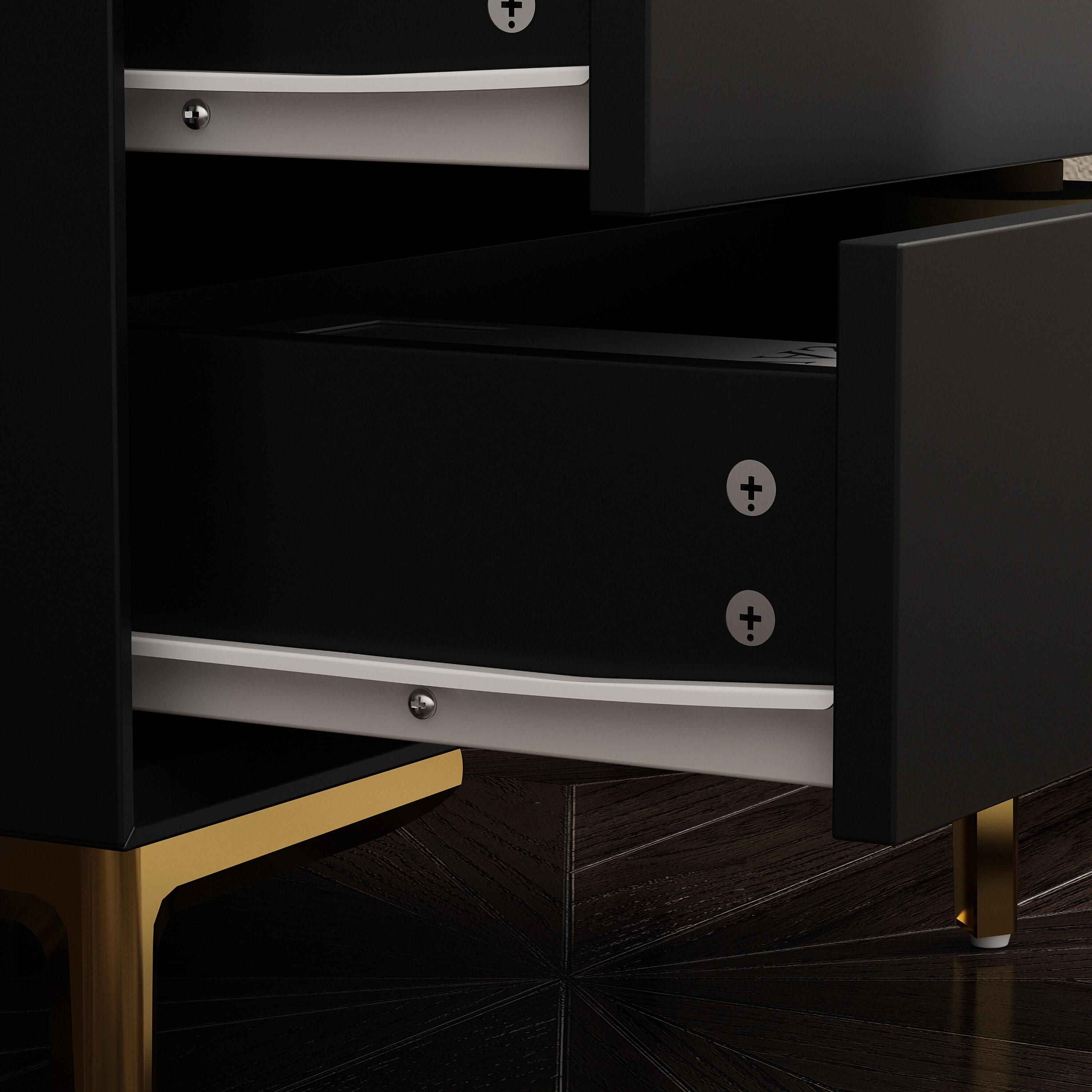 FUFU&GAGA Black Nightstand Sideboard Table 3-drawer