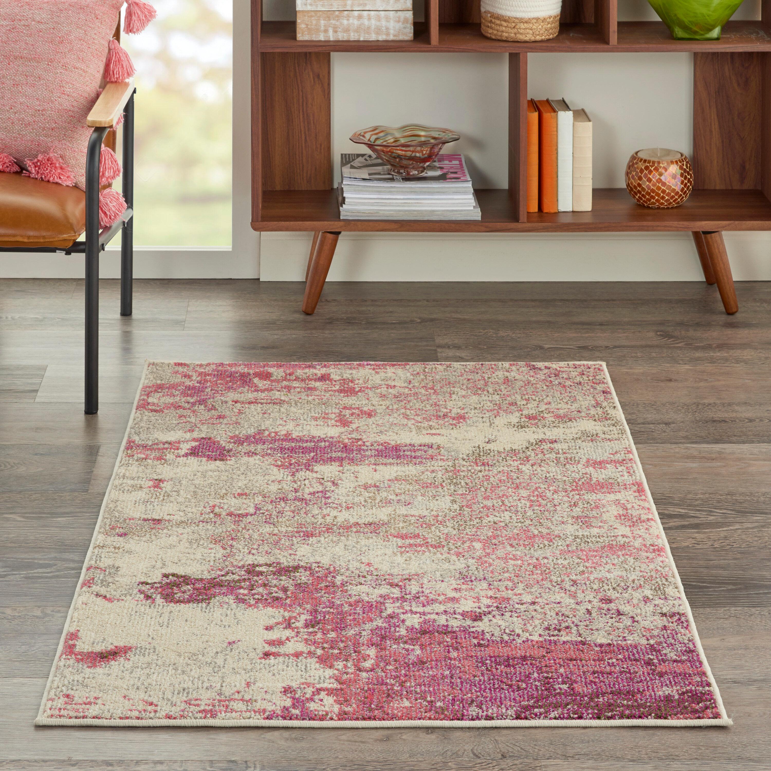 Celestial CES02 Area Rug Colorful Contemporary Abstract By Nourison Ivory/Pink 3' x 5'