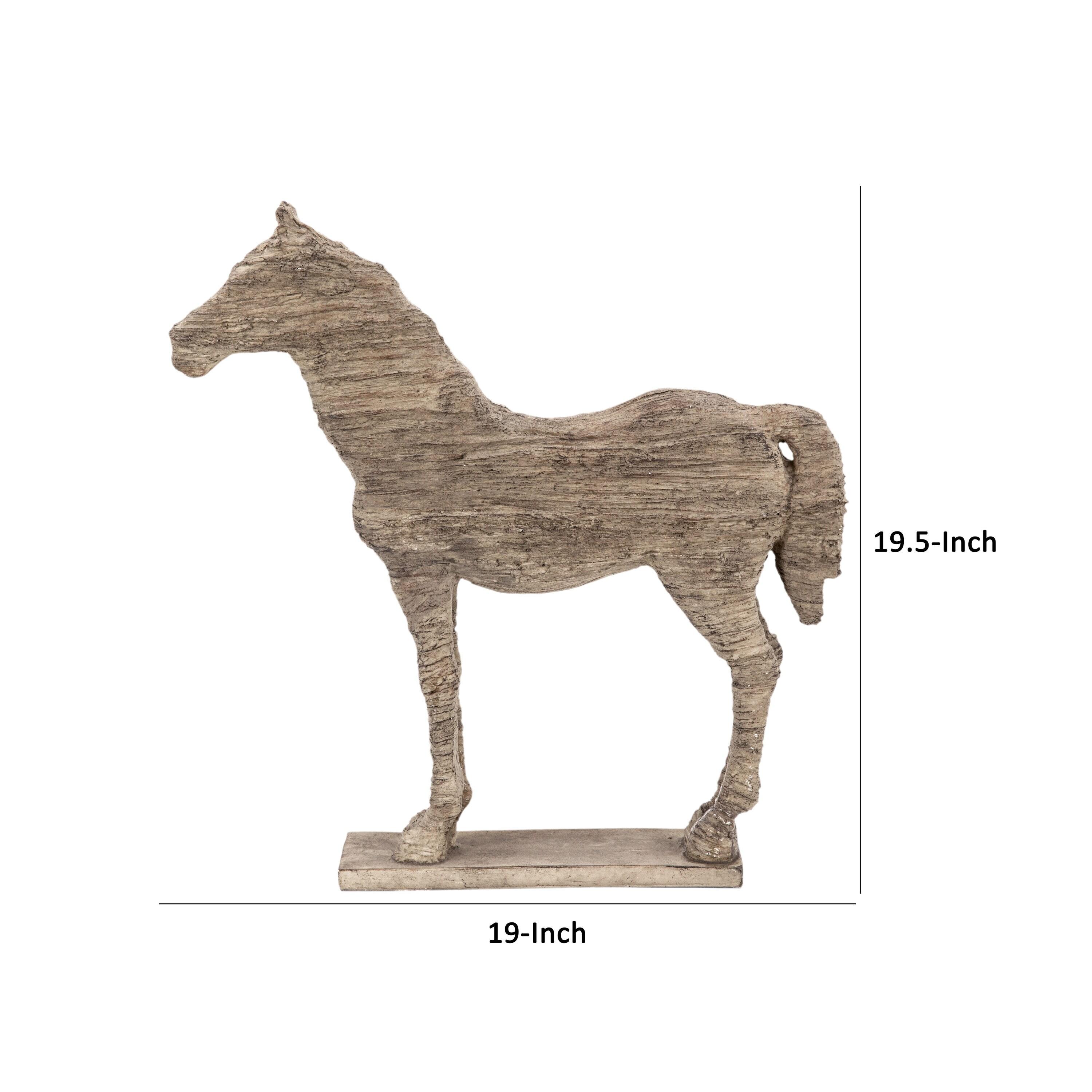 20 Inch Accent Decor Figurine Polyresin Standing Horse, Natural Wood Finish - Saltoro Sherpi