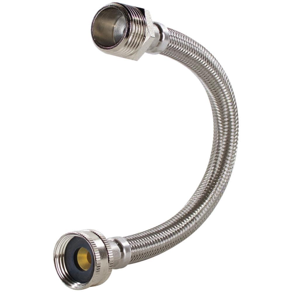 Certified Appliance Accessories® Braided Stainless Steel Water-Inlet Hose, 3/4 In. FGH x 3/4 In. MGH, 1 Ft. in Silver