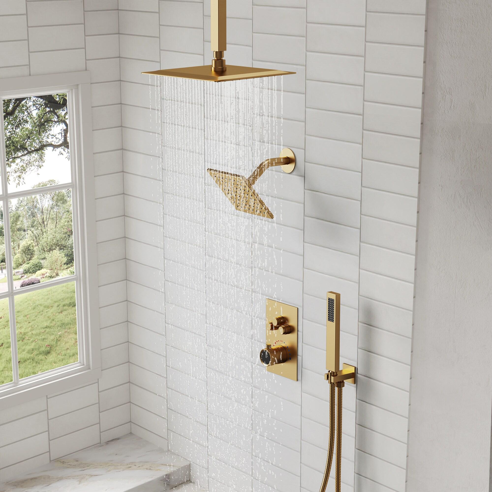 Thermostatic Shower Faucet 16" High-Pressure Triple Showerheads with Rough-In Valve