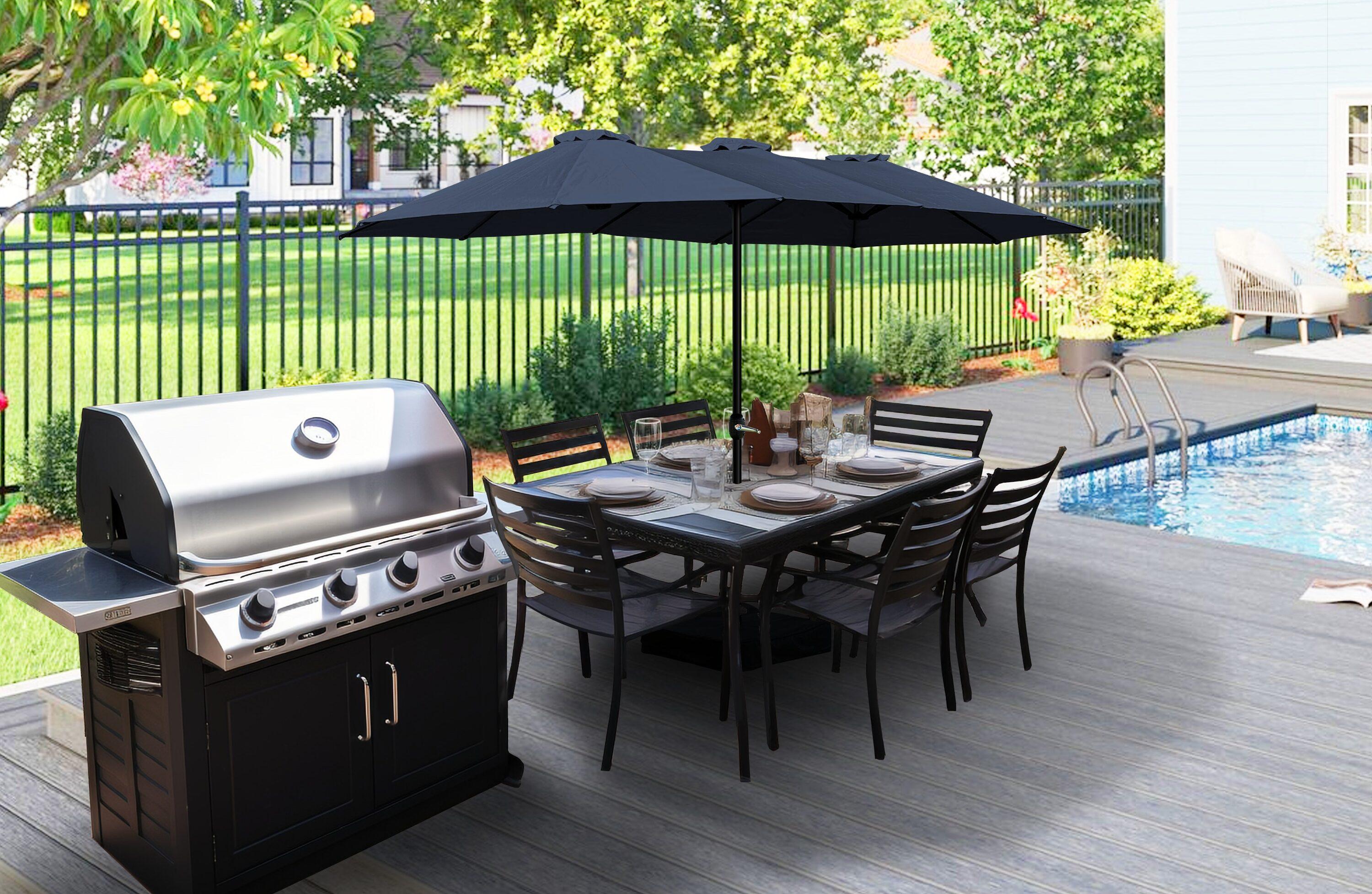 15 ft. x 9 ft. Market Double-Sided Patio Umbrella Extra-Large Waterproof Twin Umbrellas in Navy Blue