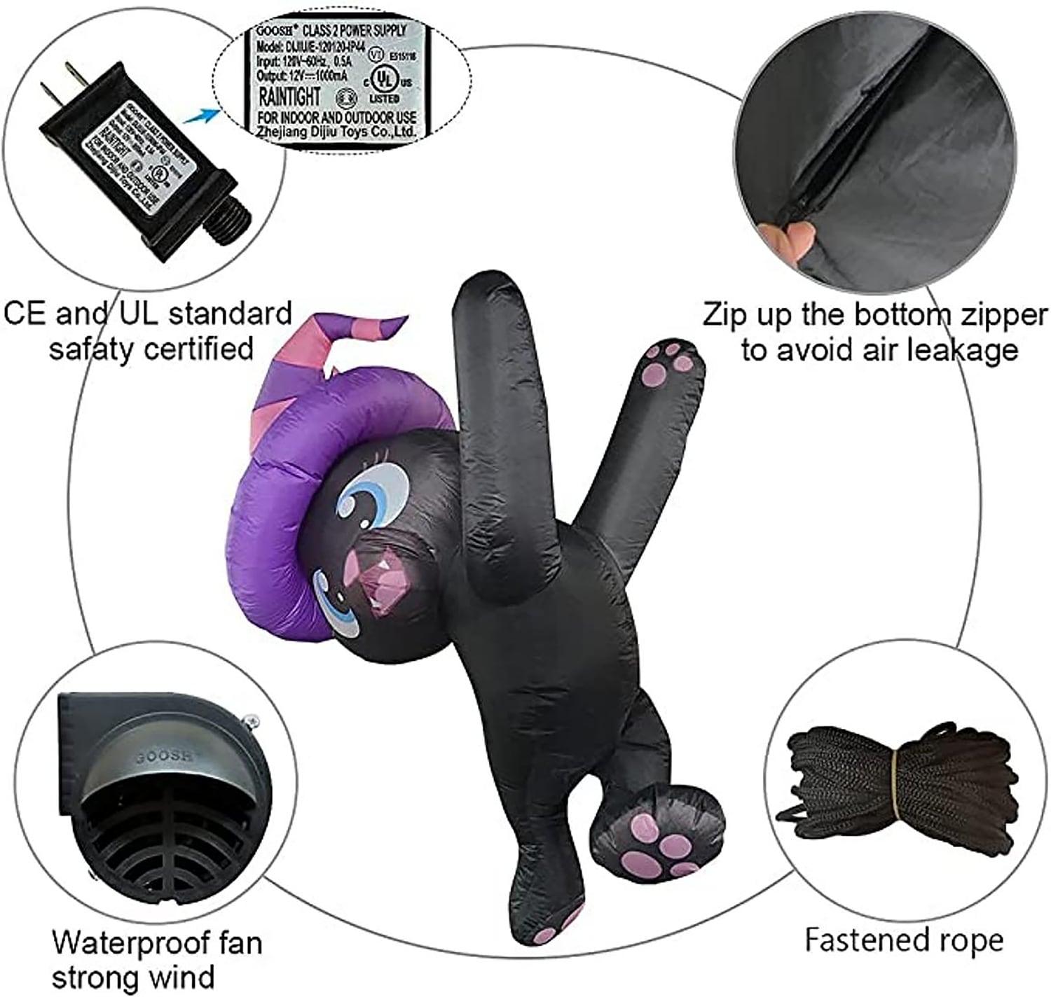 GOOSH Halloween Inflatable 4.9 FT Hanging Black Cat Blow Up Hanging Halloween Decorations with LED Lights