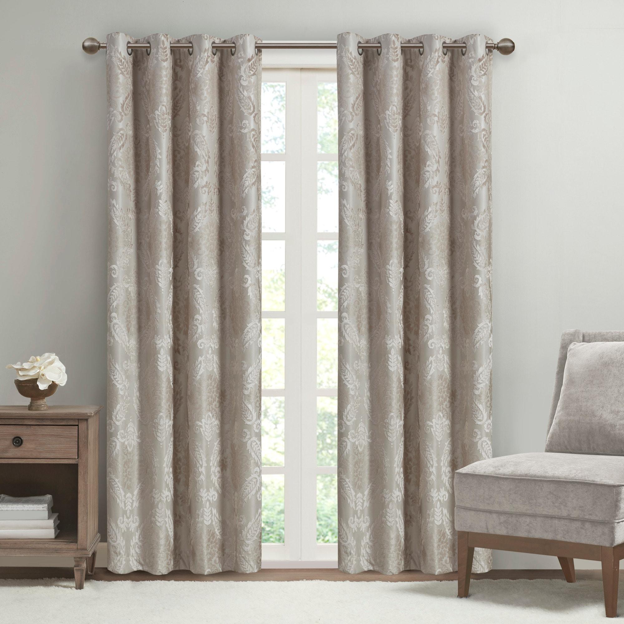 95"x50" Enid Jacquard Paisley Blackout Curtain Panel Champagne: SunSmart, Noise Reduction, Energy Efficient, Grommet Top