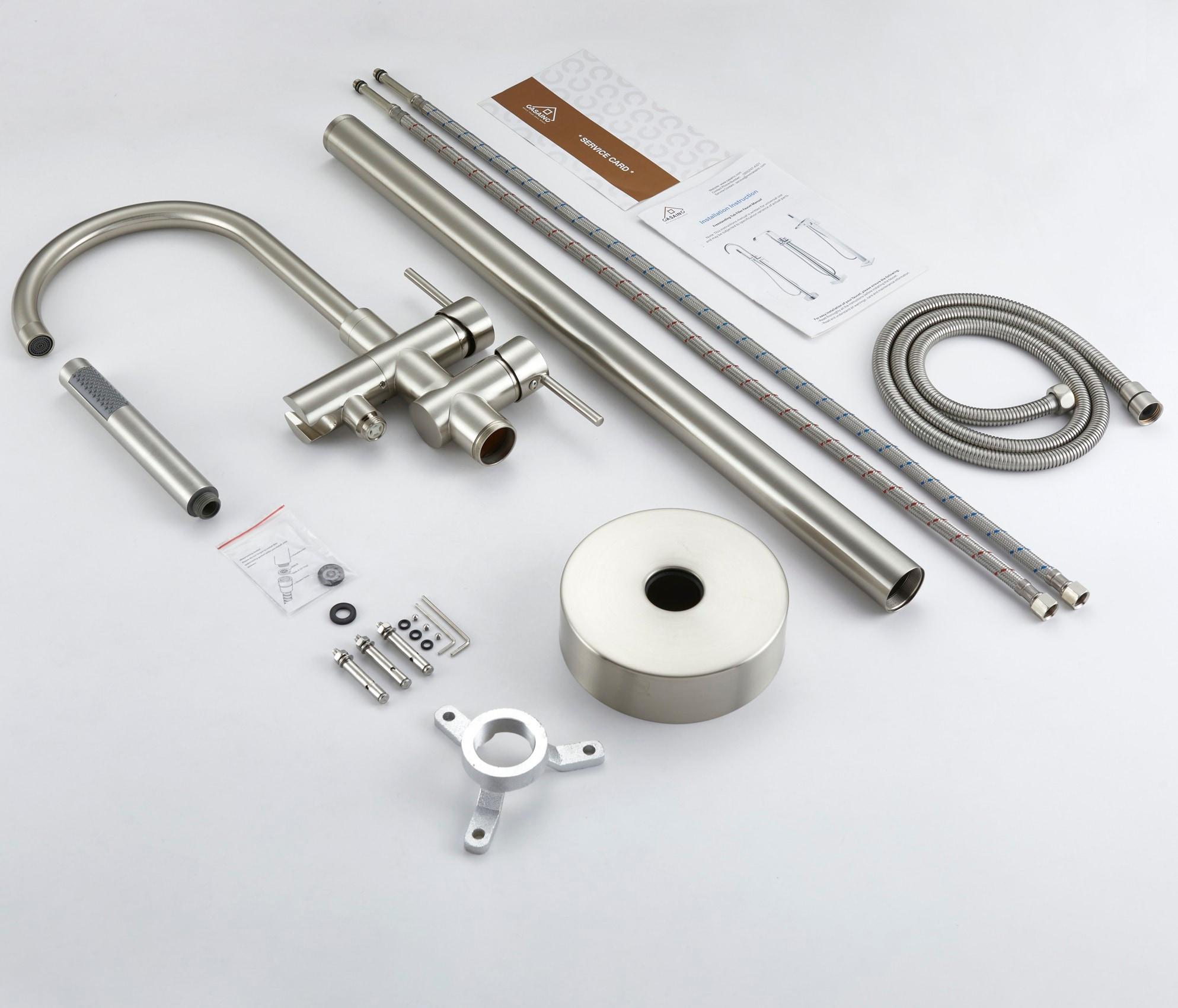 Double Handle Floor Mounted Freestanding Tub Filler With Handshower