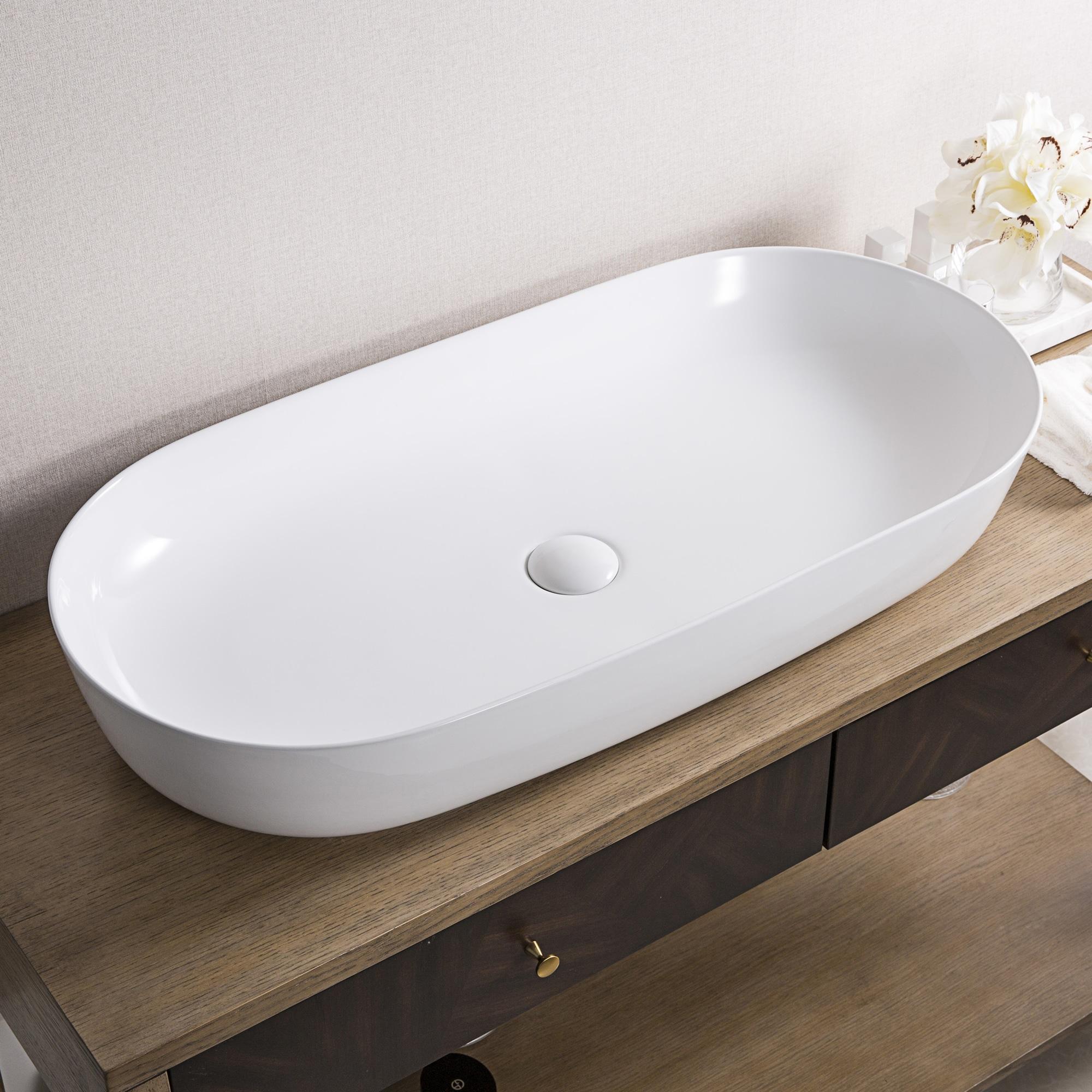 Ruvati RVB0432 Ruvati inch Bathroom Vessel Sink White Oval Above Counter Vanity Porcelain Ceramic