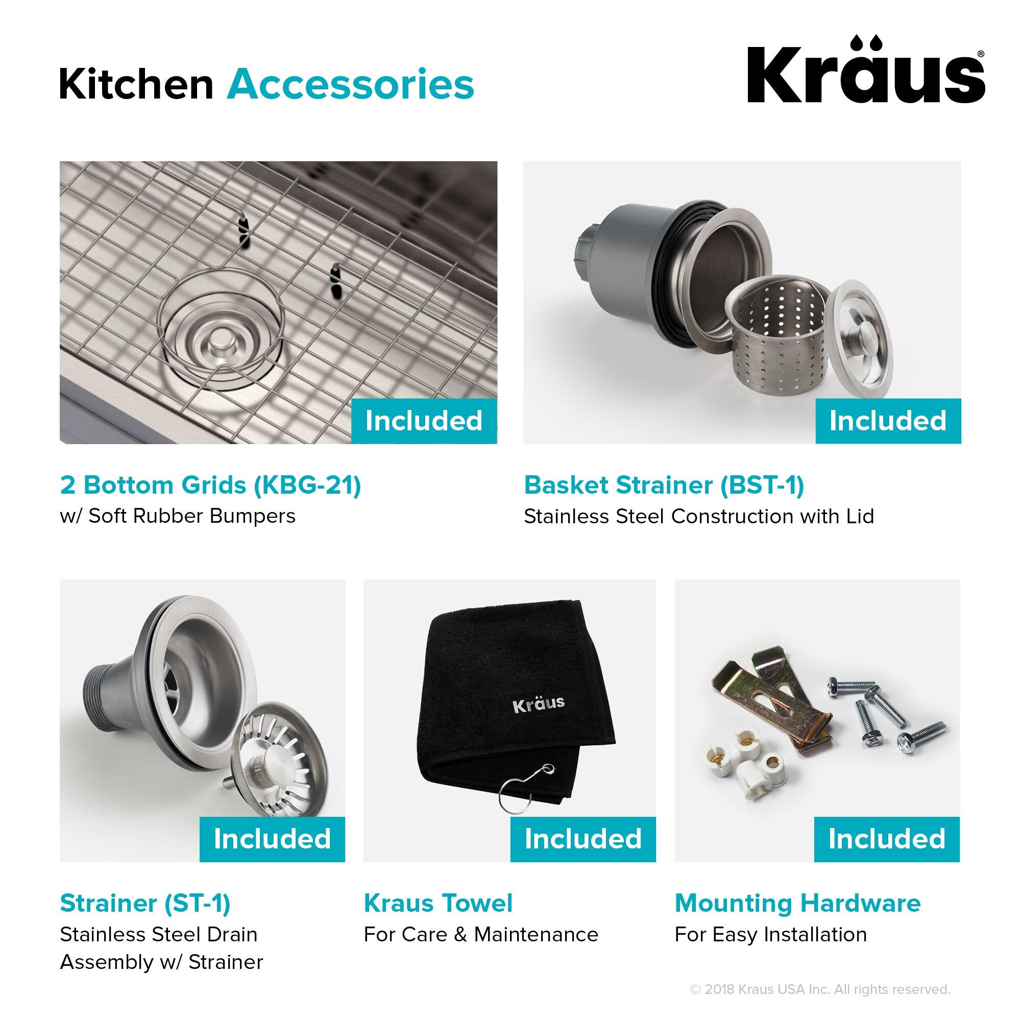 KRAUS Premier 30-inch L 16 Gauge Undermount 60/40 Double Bowl Stainless Steel Kitchen Sink