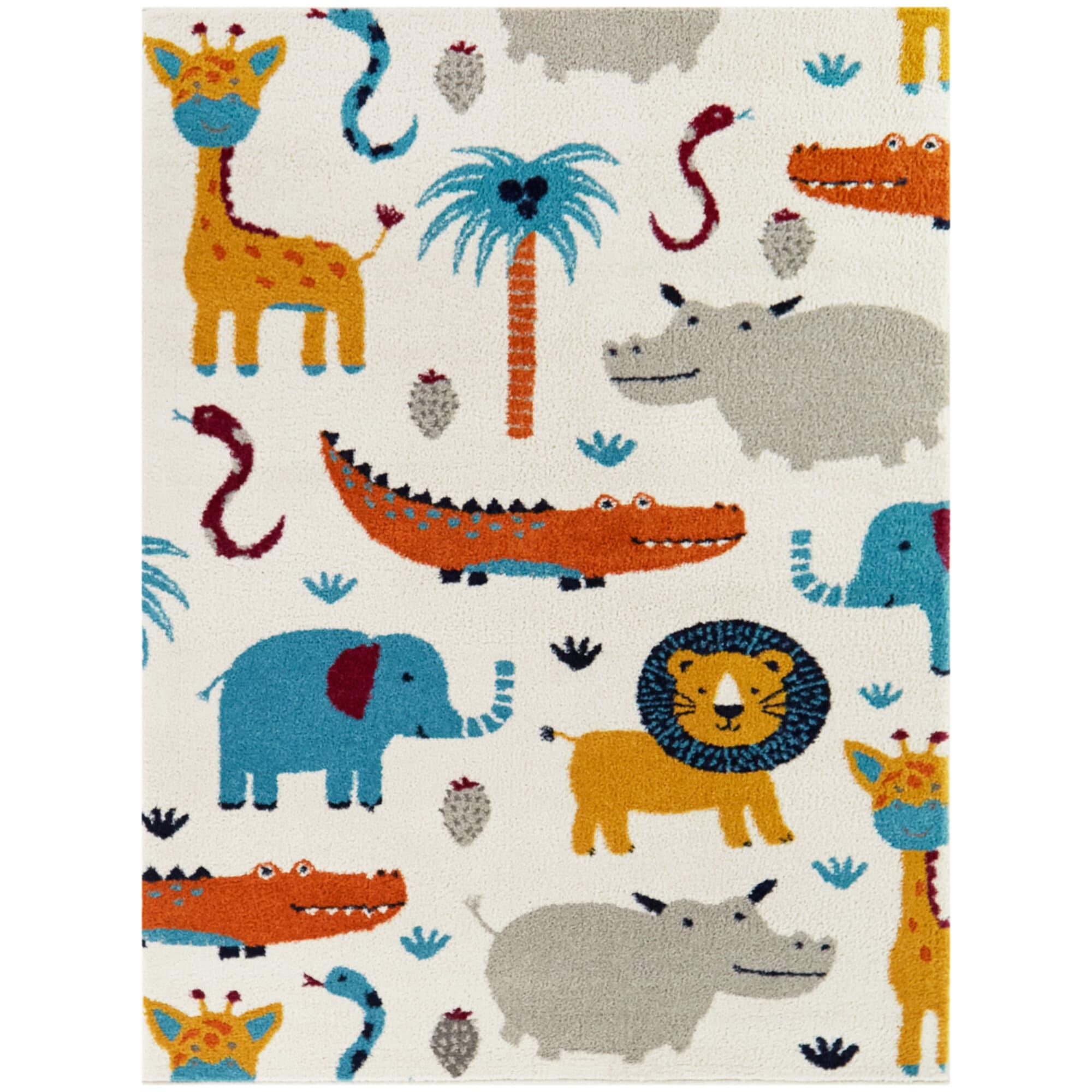5'3"x7' Henry Animals Kids' Rug Cream - Balta Rugs: Jungle Animals, Kids Room Carpet, UV & Stain Resistant