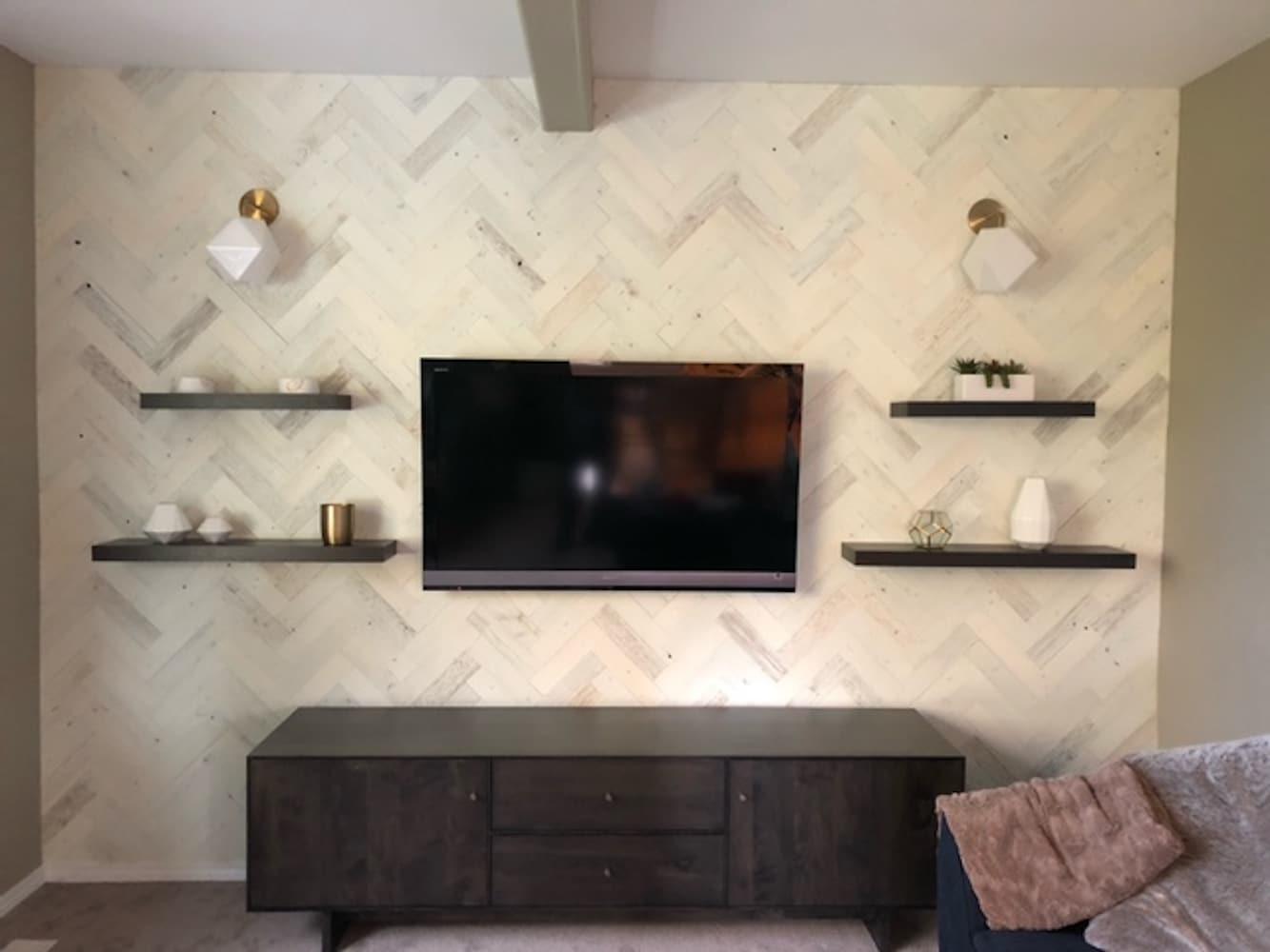 Timberchic River Reclaimed Wooden Wall planks - Simple Peel & Stick Wall Covering Application for DIY Accent Wall & Home Improvement - Premium Wall Paneling - Herringbone Pattern