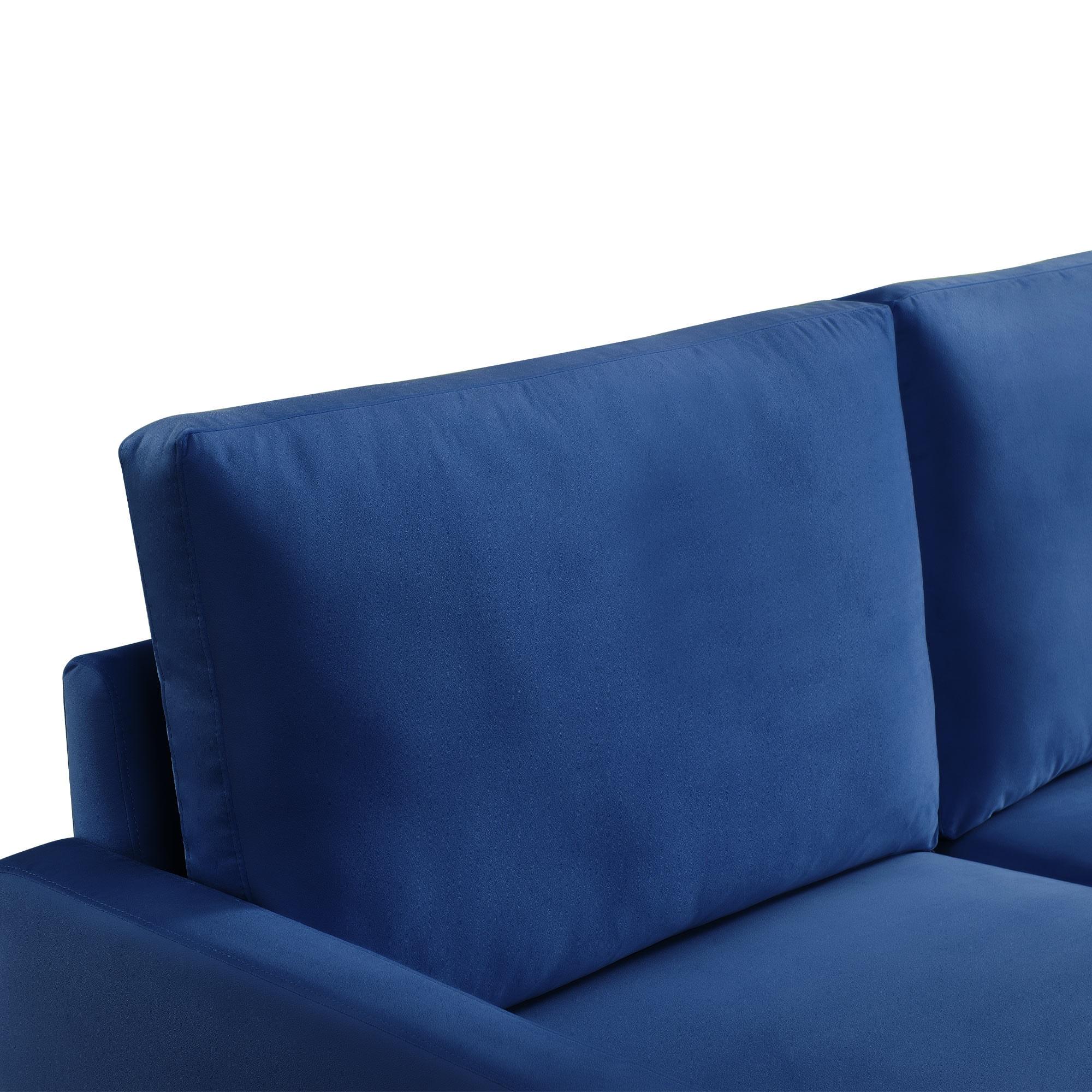 57 Inch Wide Upholstered Two Cushion Loveseat with Square Arms in Blue Velvet