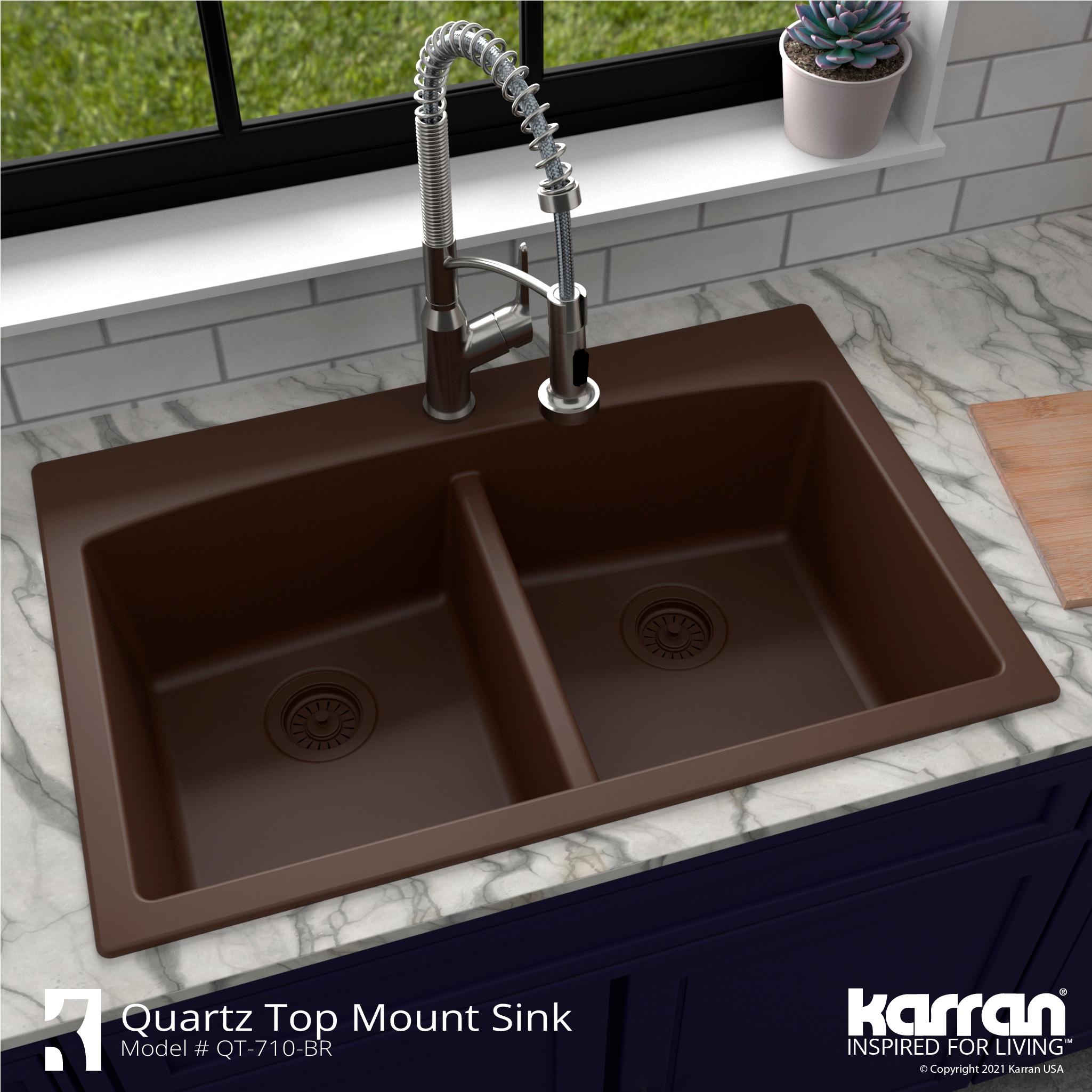 Karran QT-710-BR Brown Quartz Composite Rectangular Double Bowl Sink