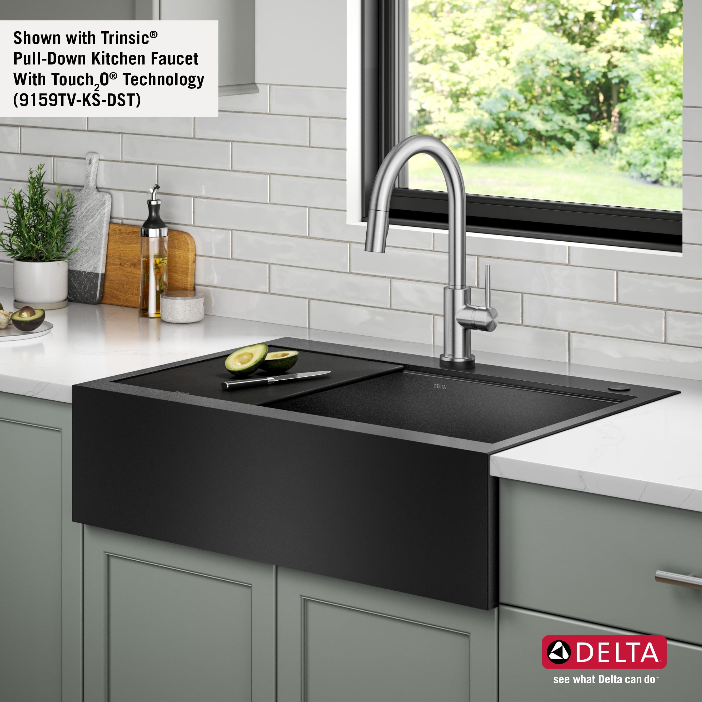 Delta Rivet™ Black Stainless Steel Retrofit Farmhouse Apron Front 16 Gauge Workstation Kitchen Sink Single Bowl