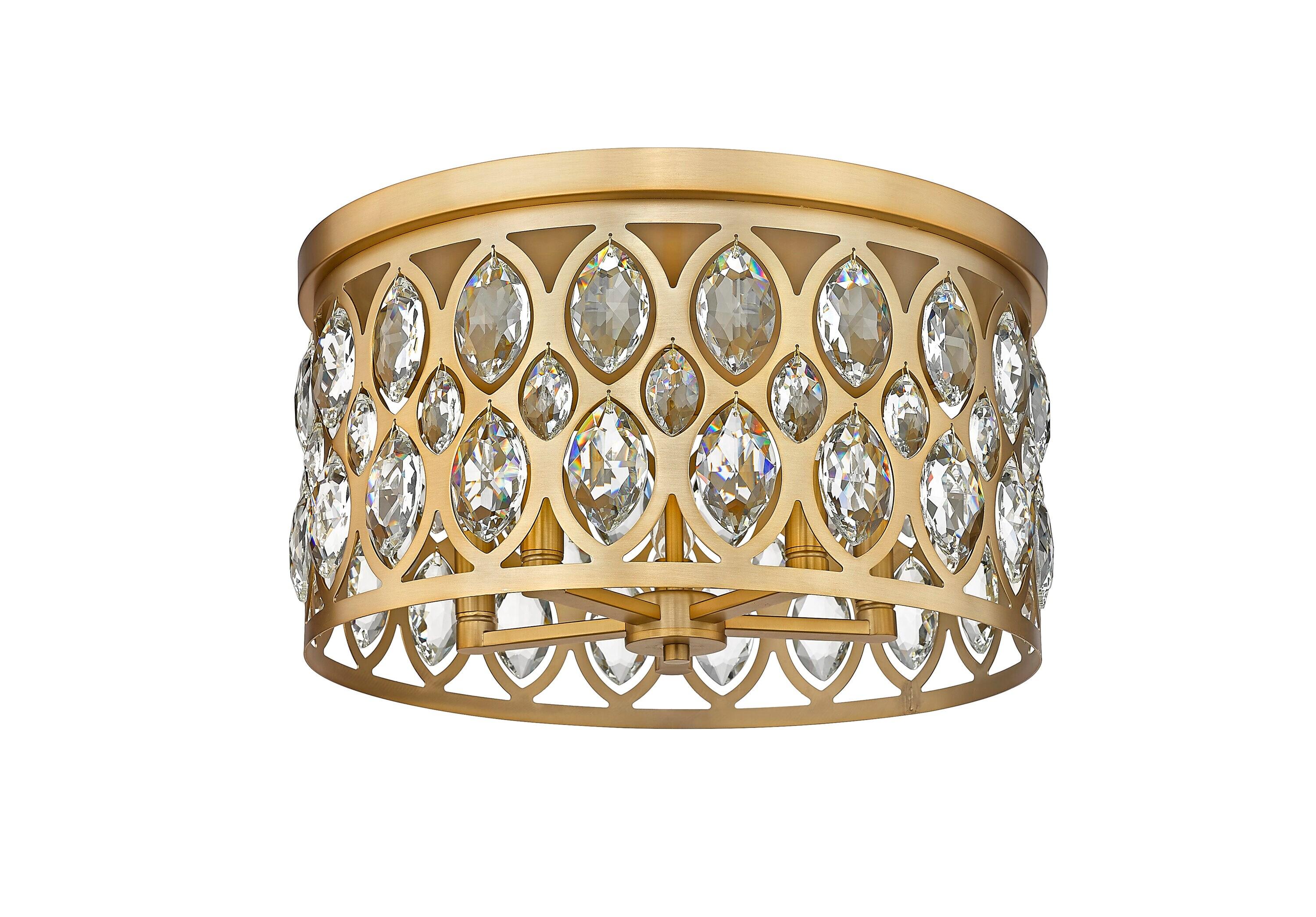 Heirloom Brass Crystal Drum Flush Mount Ceiling Light