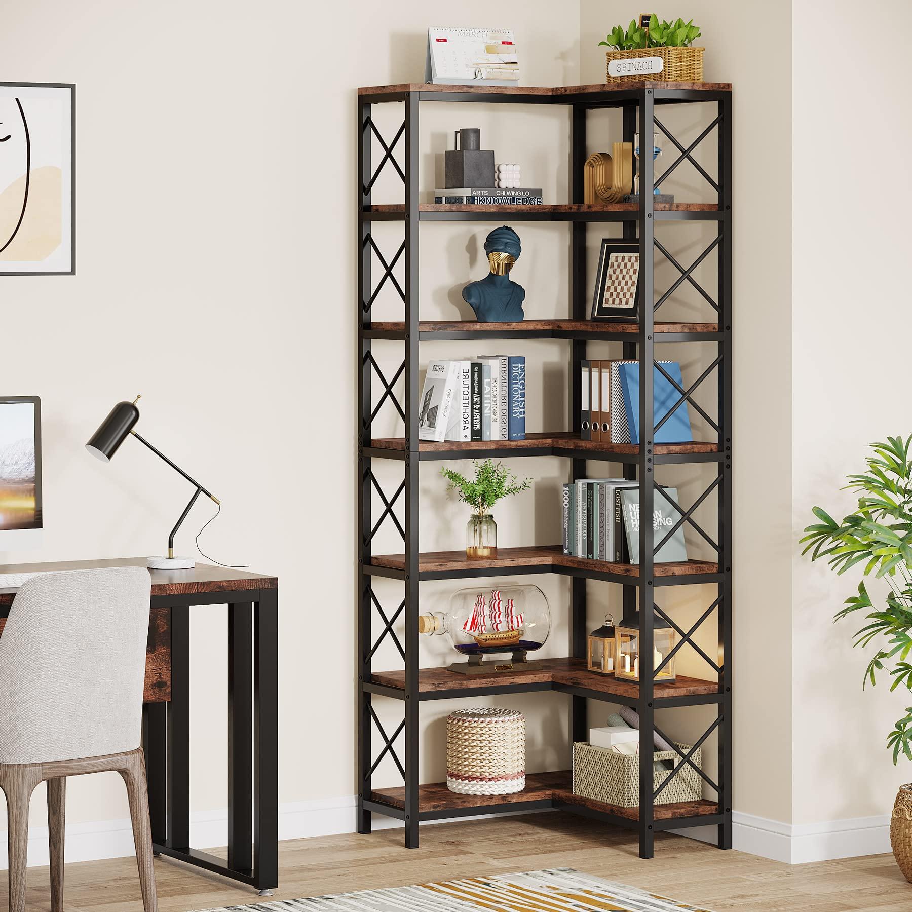 Tribesigns 7-Tier L-Shaped Bookshelf, Modern Corner Book Display Shelving Unit Black