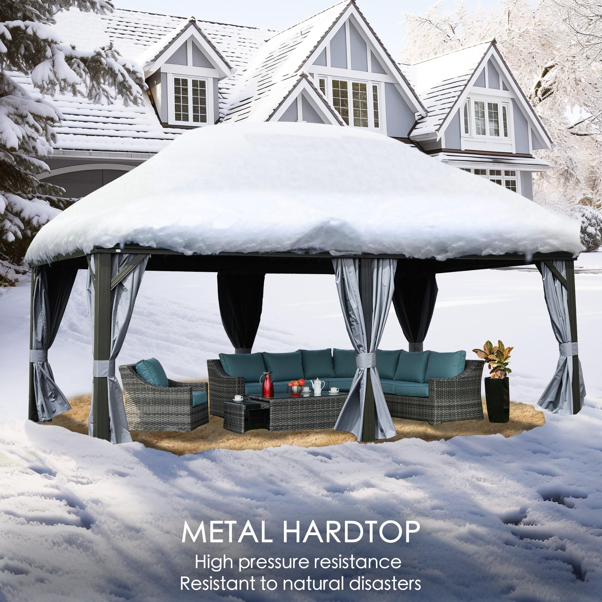 Kozyard Kozyard Alexander Gray Double Roof Hardtop Gazebo with Privacy Curtain Mosquito Netting