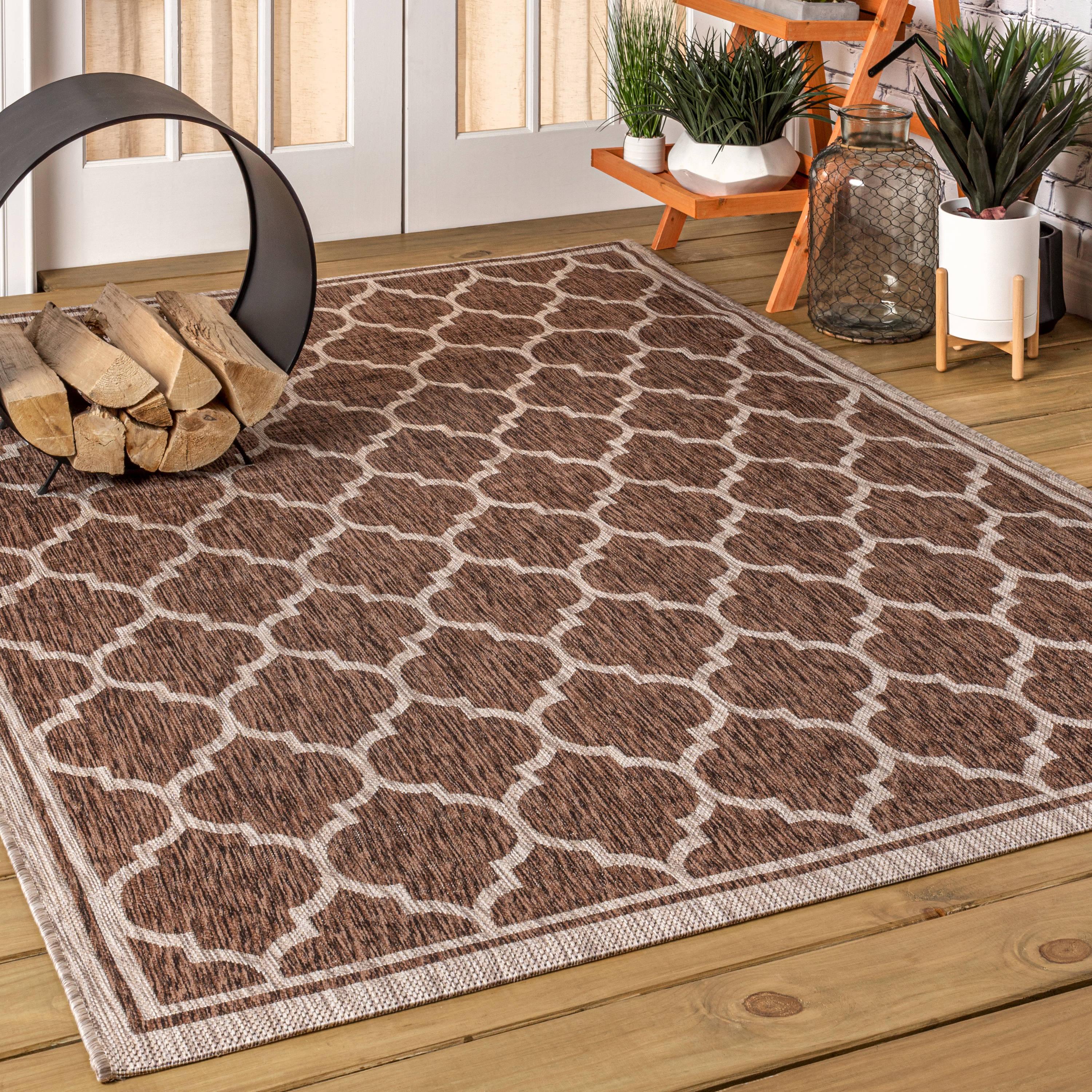 3'x5' Trebol Moroccan Trellis Textured Weave Indoor/Outdoor Area Rug, Espresso/Taupe - JONATHAN Y