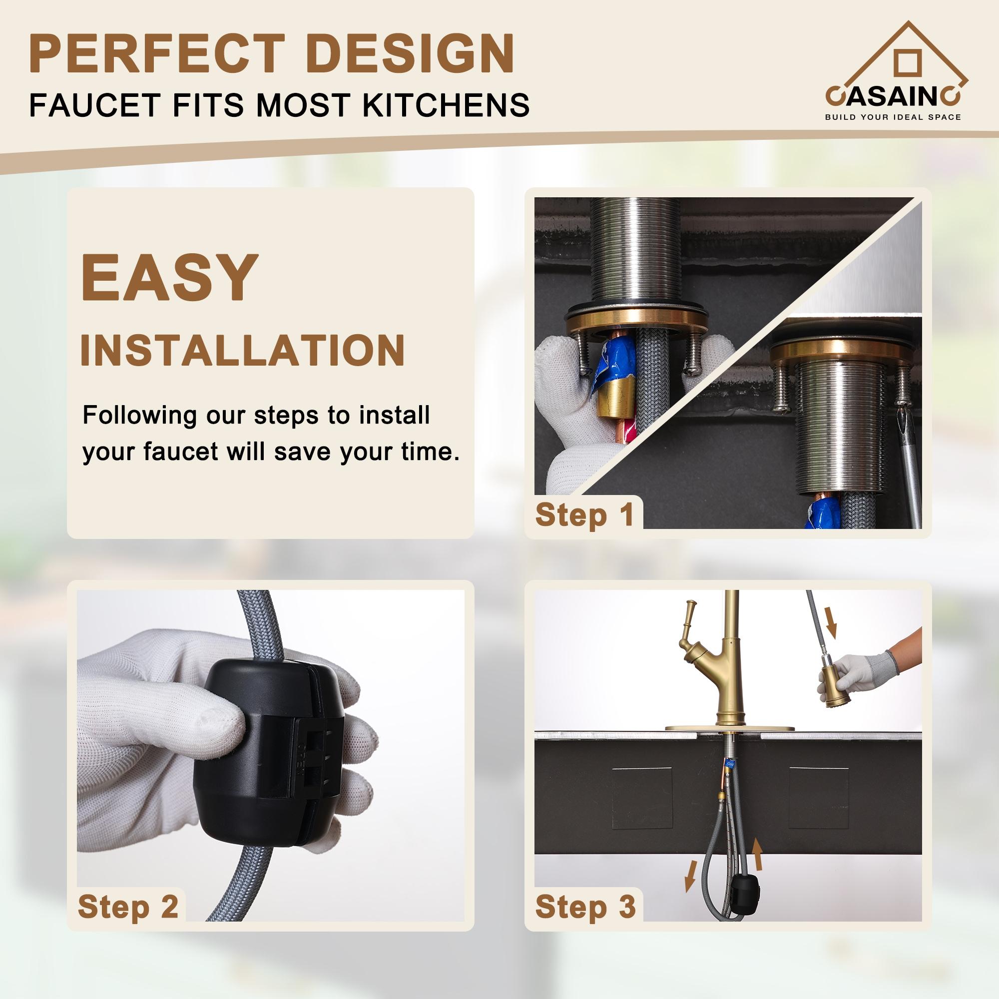 Brushed Gold Single Handle Pull-Out Kitchen Faucet with Sprayer