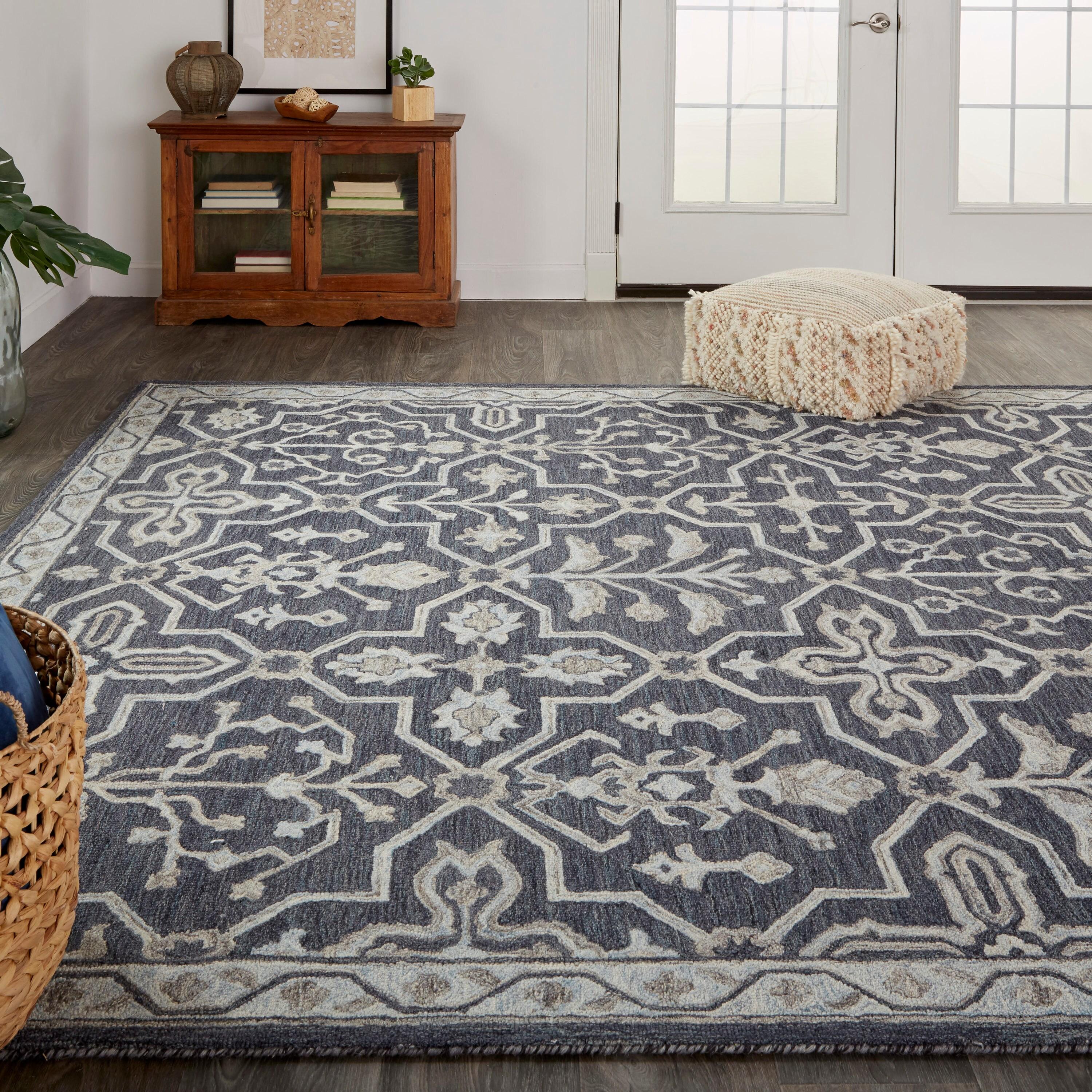 Room Envy Faris 4 x 6 (ft) Tufted Wool Odyssey Gray/Light Gray Rectangular Indoor Floral/Botanical Global Area rug