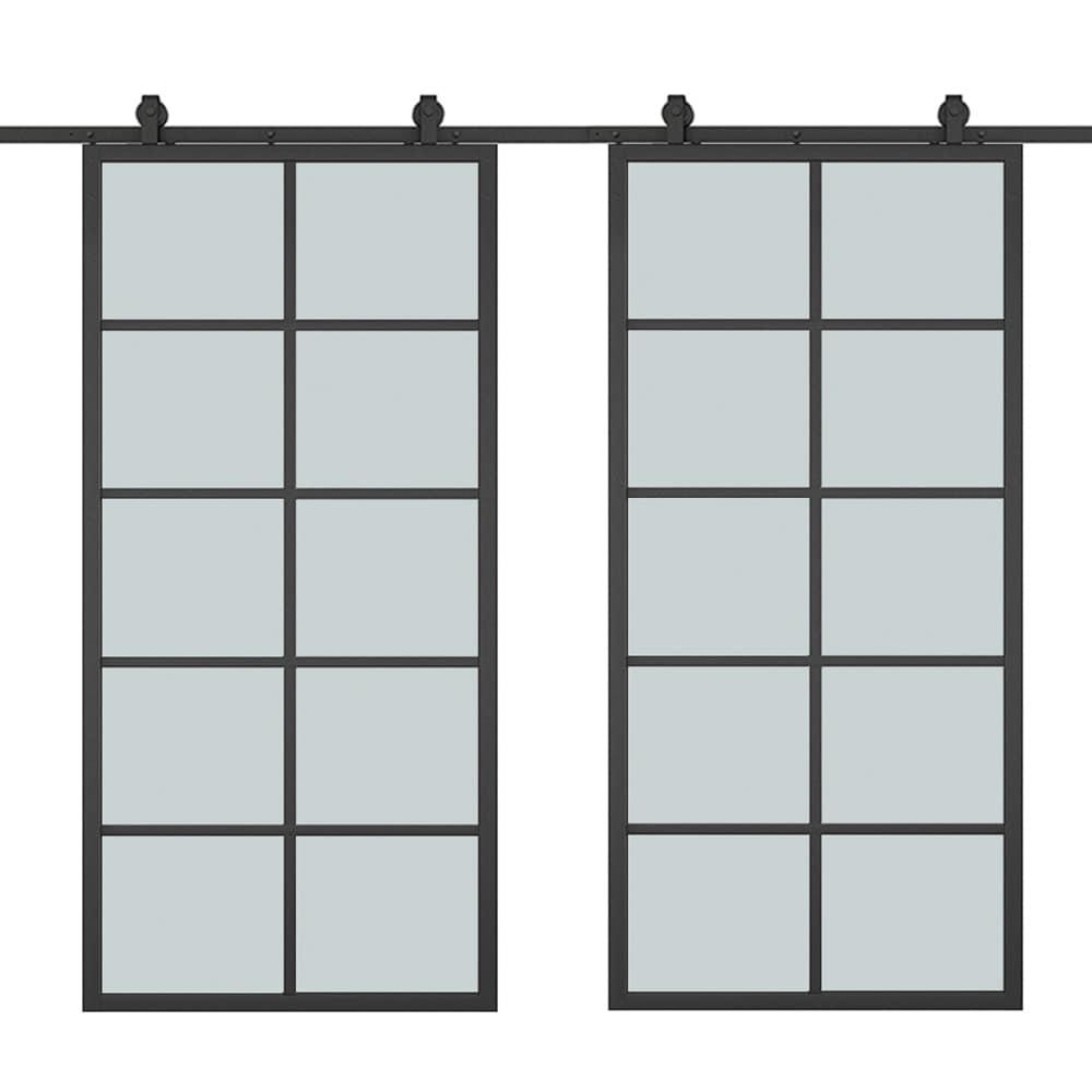 Calhome 84'' Solid Core Glass with Installation Hardware Kit Barn Door