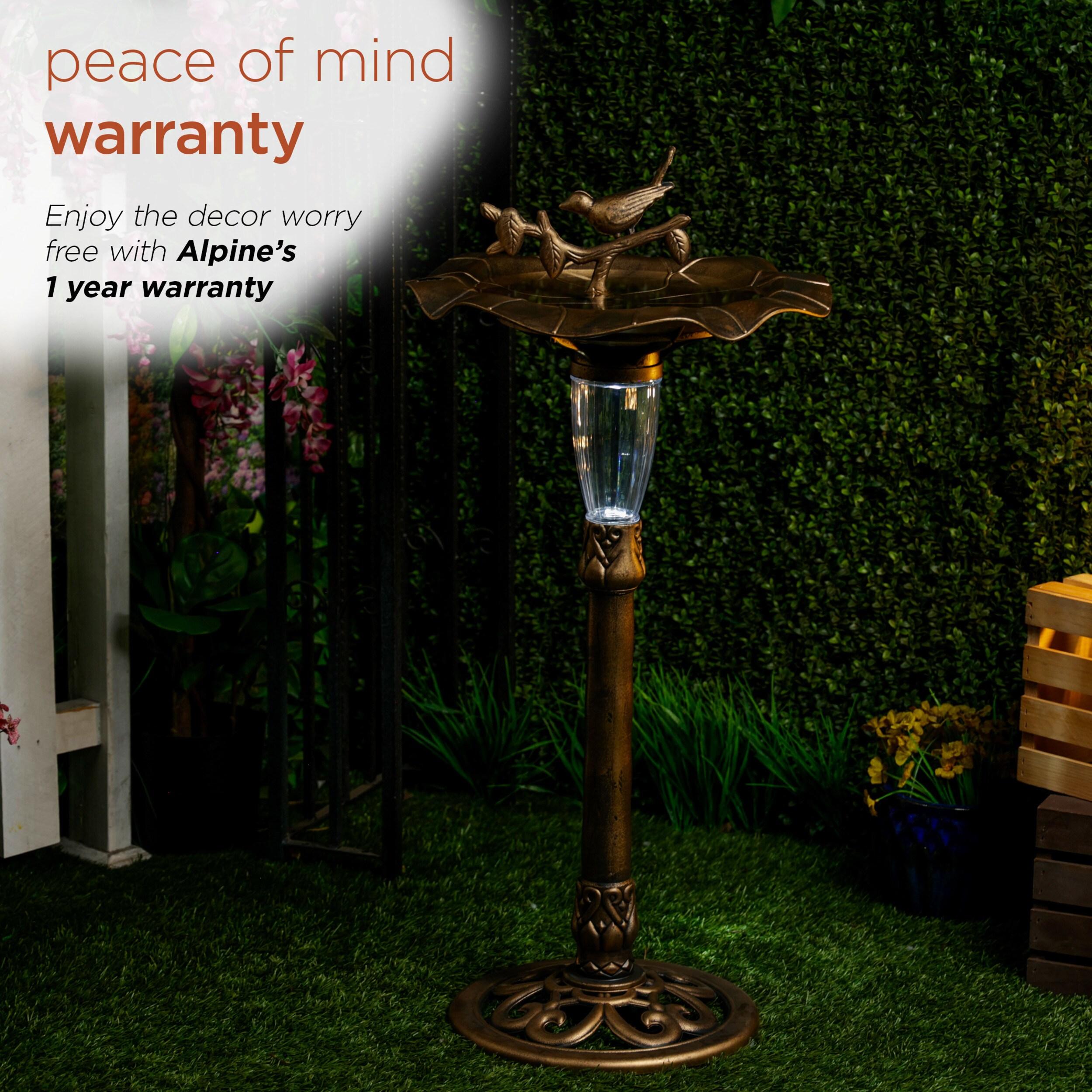 Alpine 41"H Solar Birdbath with Birds and LED Light for Garden