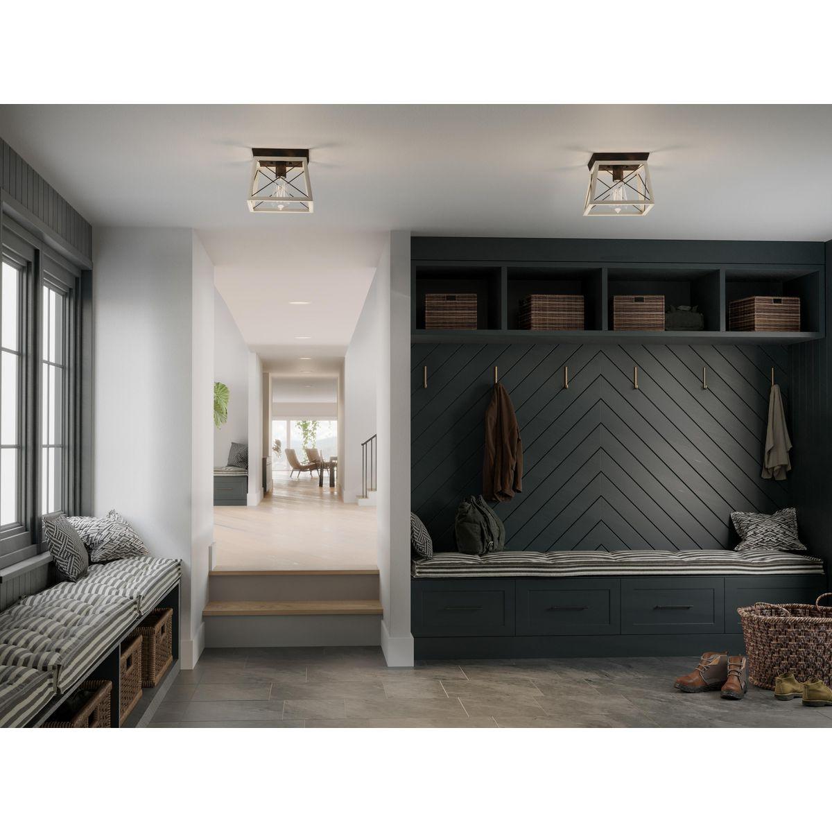 Progress Lighting Briarwood 1-Light Flush Mount, Graphite Finish, Faux-Painted Wood Enclosure
