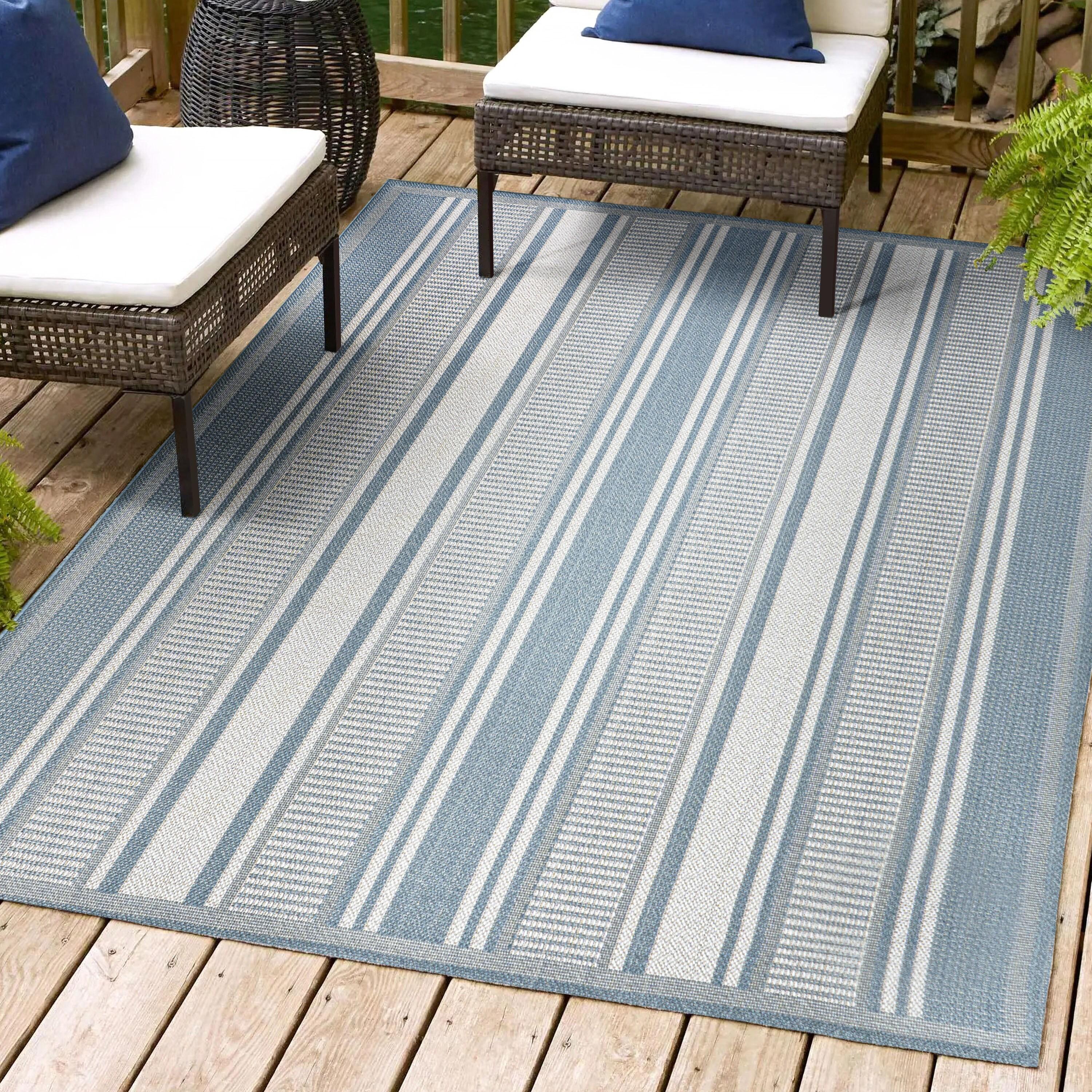 5' x 8' Haynes Modern Double Stripe Indoor/Outdoor Area Rug, Blue/Light Gray - JONATHAN Y